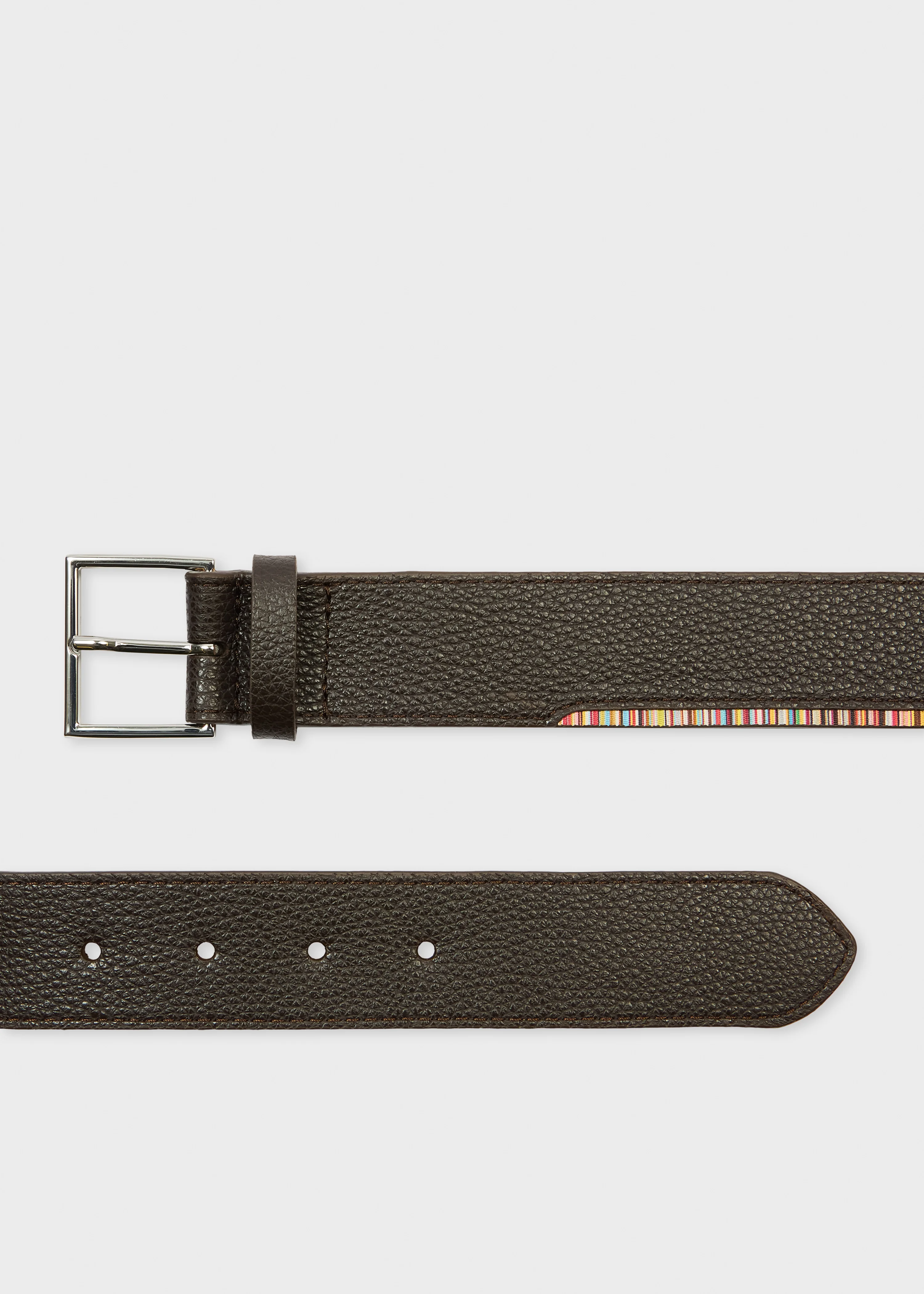 Dark Brown Leather Belt with 'Signature Stripe' Edge - 1