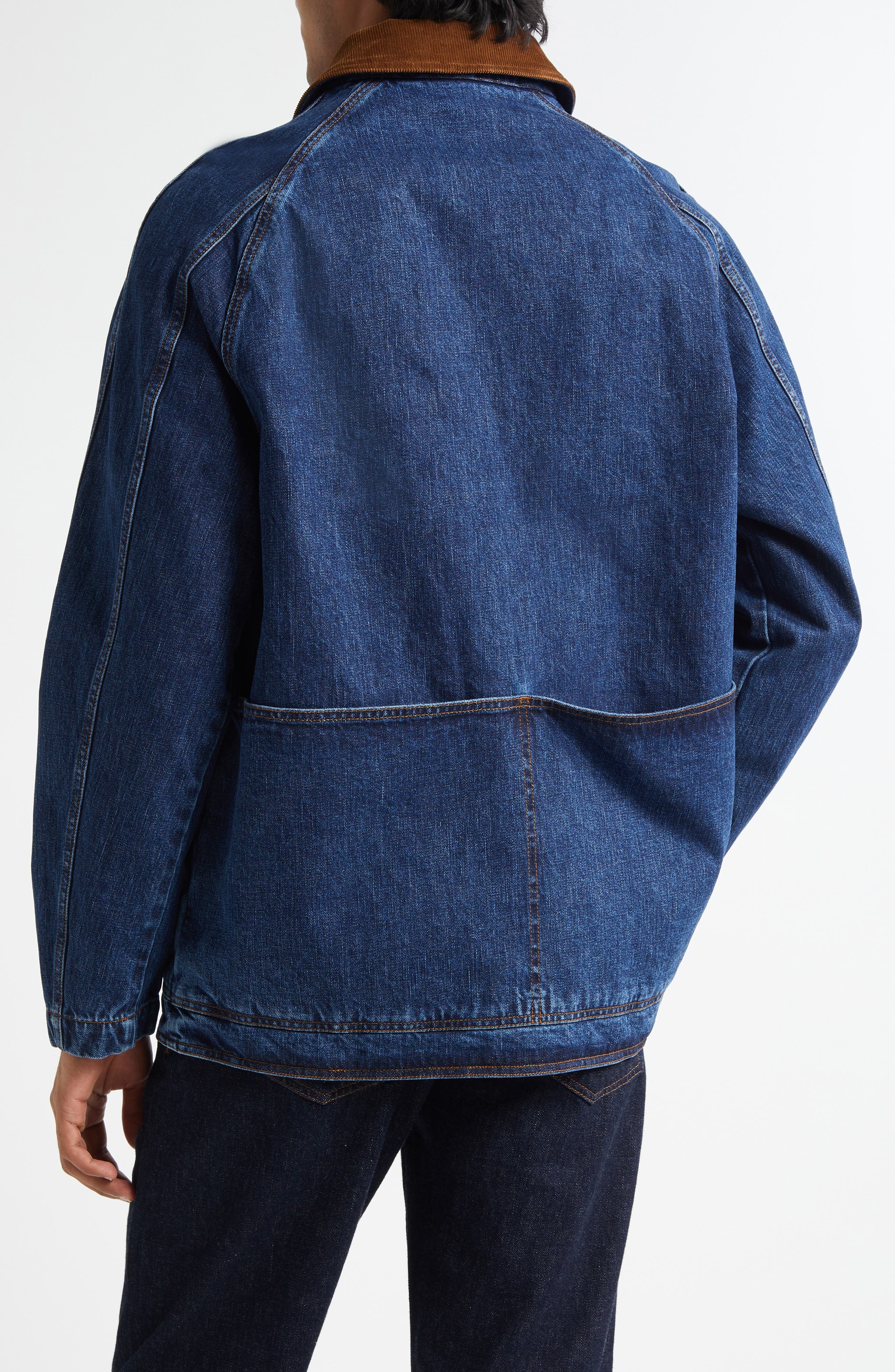 Drake's Corduroy Collar Denim Chore Coat in Stone Wash at Nordstrom - 2