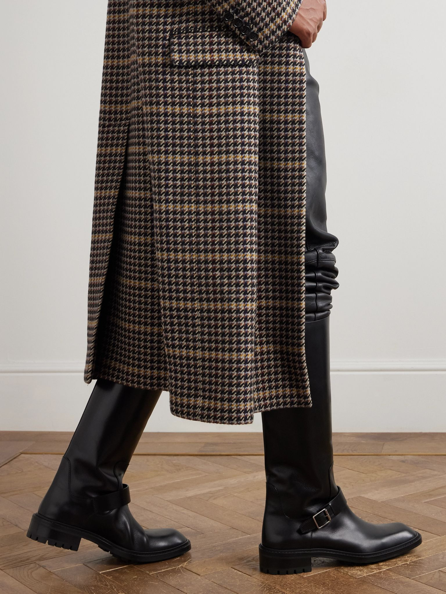 Vadim Buckled Leather Knee Boots Black - 2