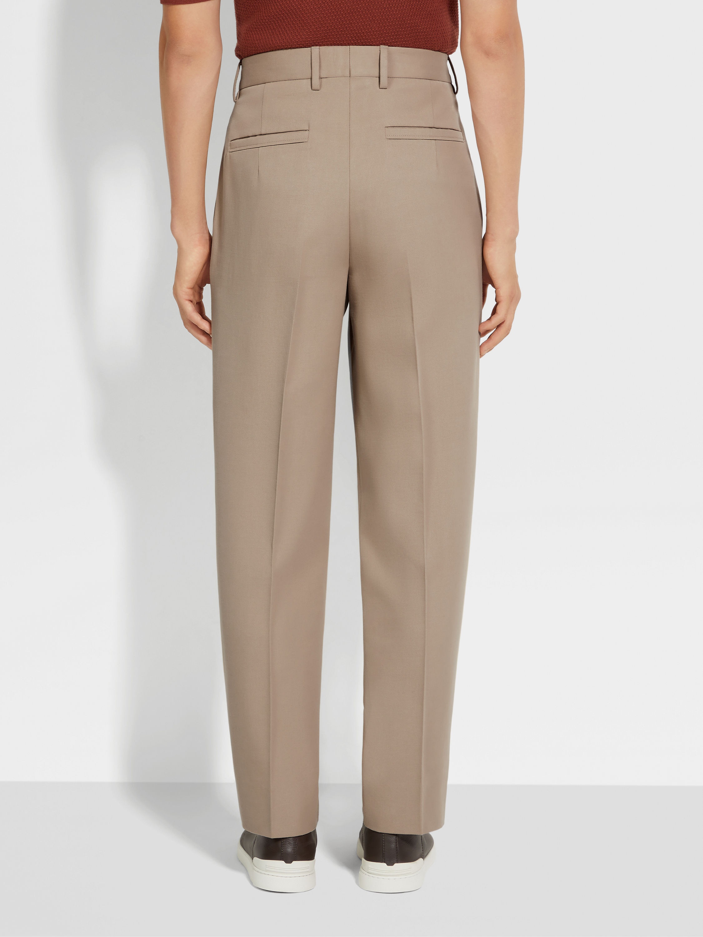 LIGHT TAUPE COTTON AND WOOL PANTS - 6