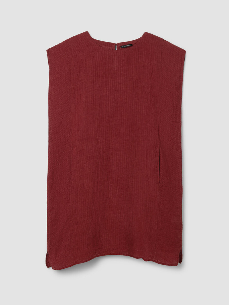 Puckered Organic Linen Stripe Jewel Neck Dress 1