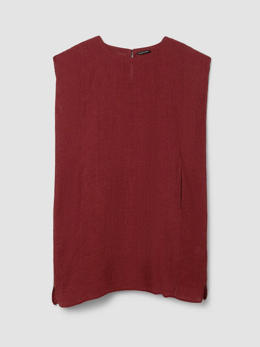 Puckered Organic Linen Stripe Jewel Neck Dress - 1