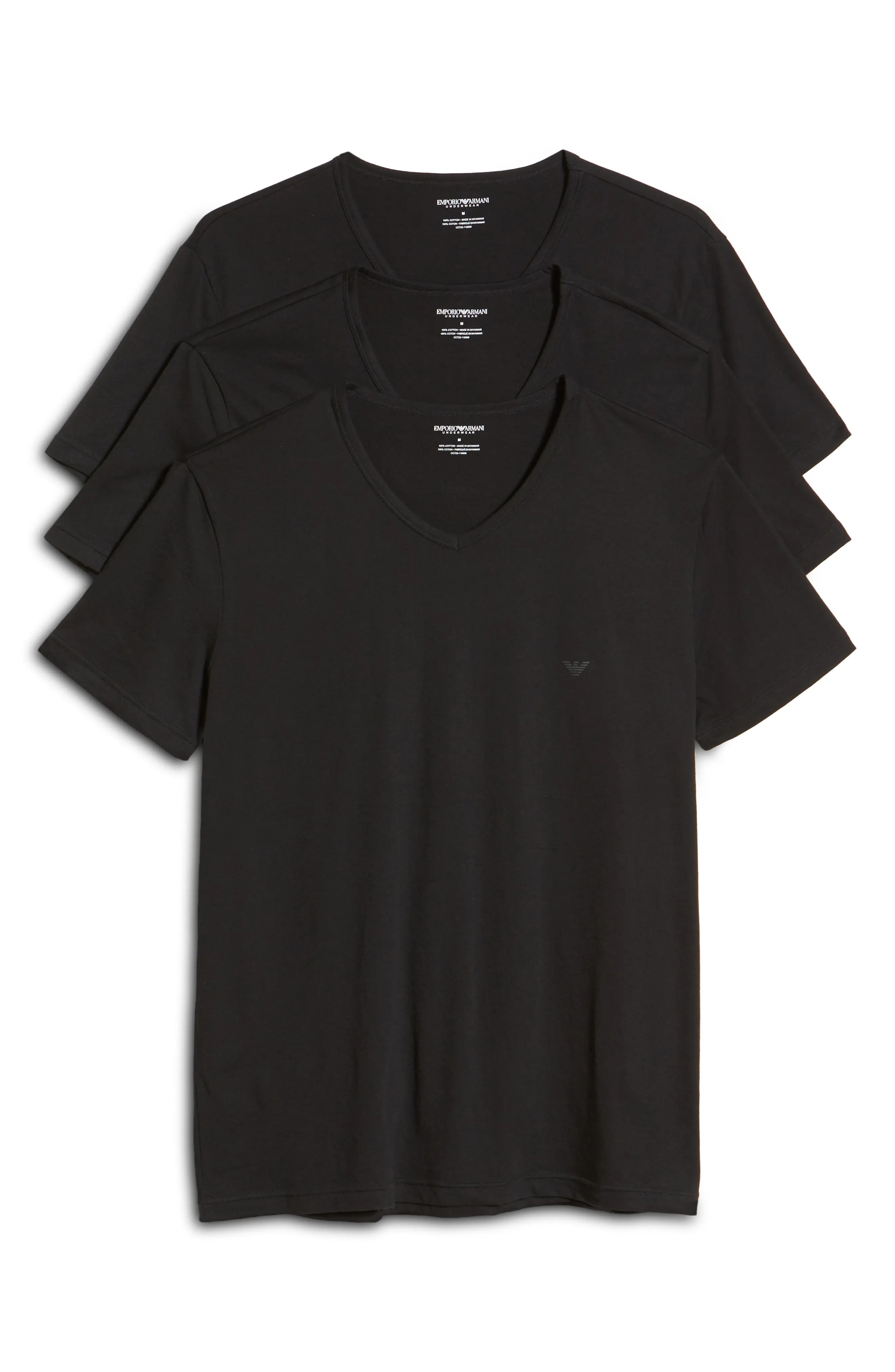 Men's 3-Pack Cotton V-Neck T-Shirts in Black/Black/Black - 6