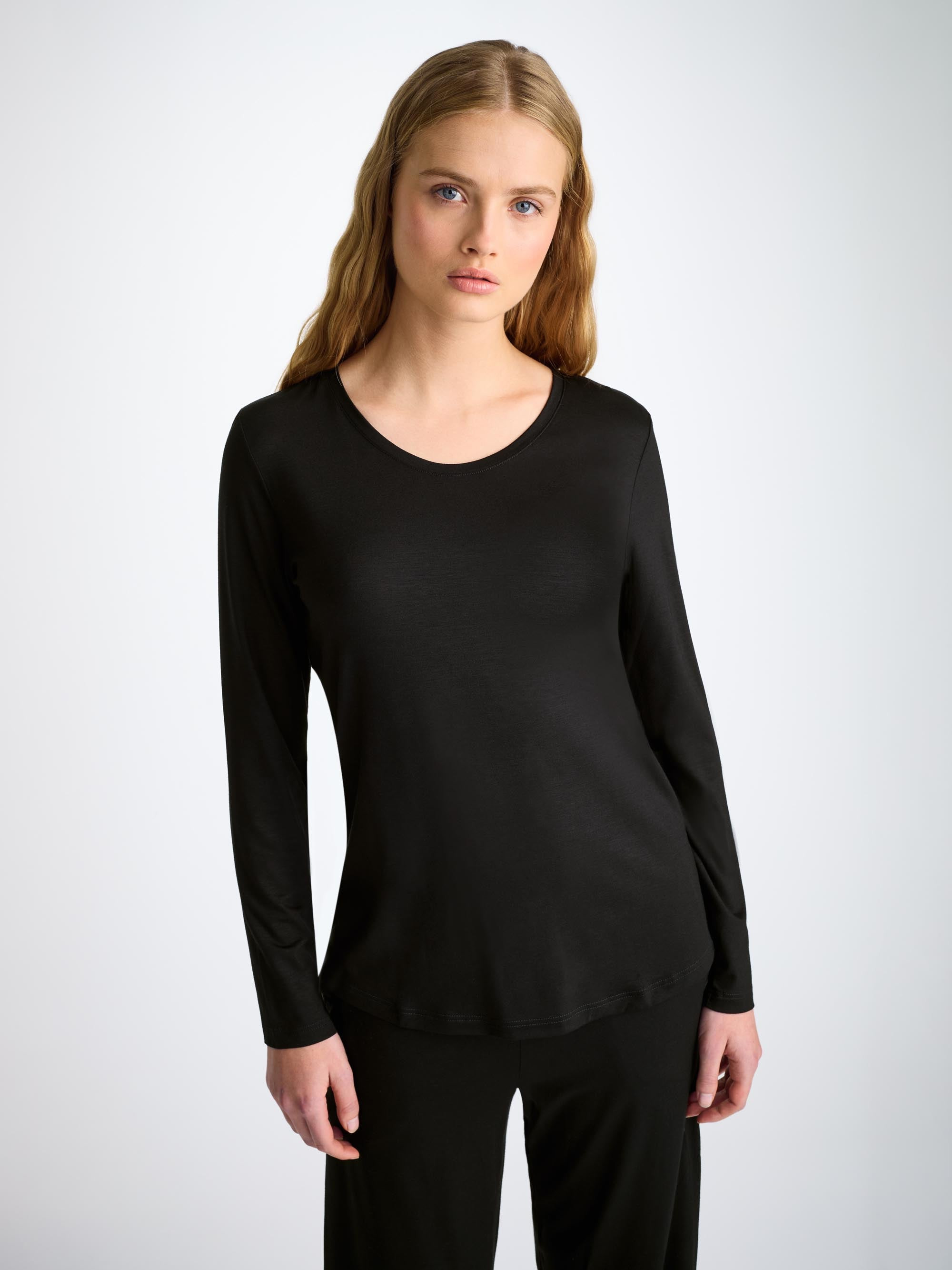 Women's Long Sleeve T-Shirt Lara Micro Modal Stretch Black - 2
