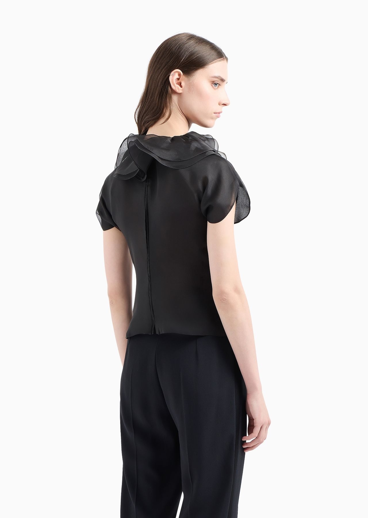Moon Capsule collection silk organza blouse with petal collar and ruffles - 3