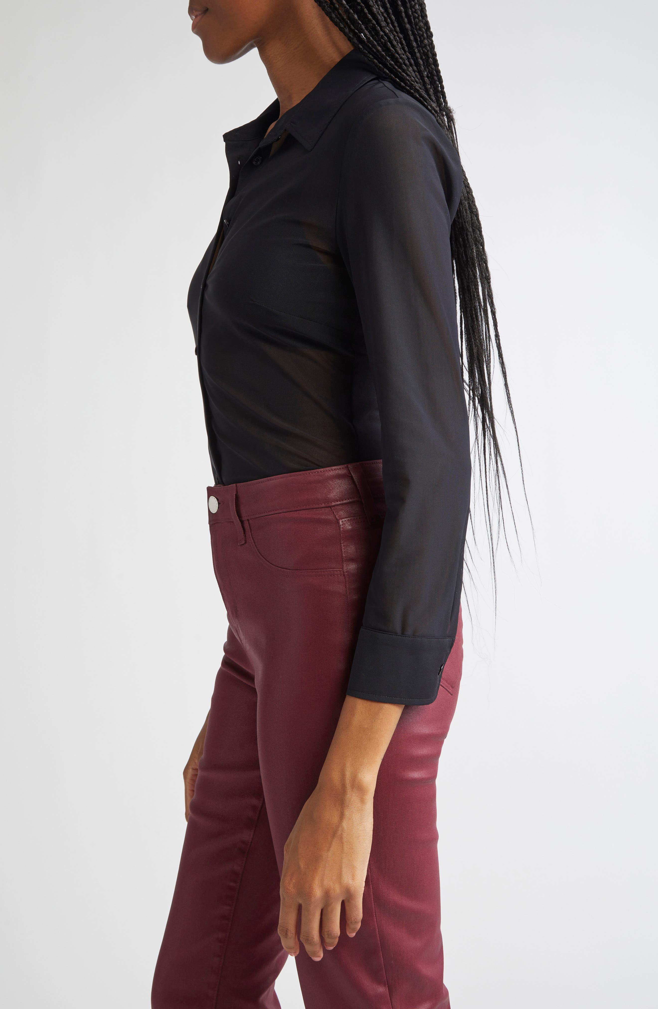 L'AGENCE Indiana Fitted Shirt in Black at Nordstrom - 3