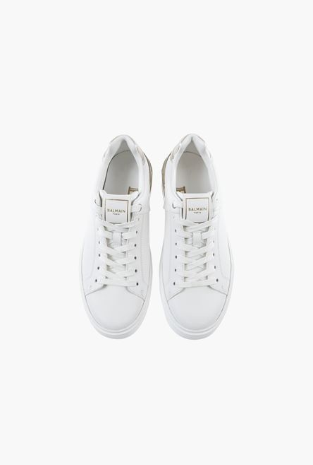 White calfskin and metallic gold leather B-Court sneakers - 4