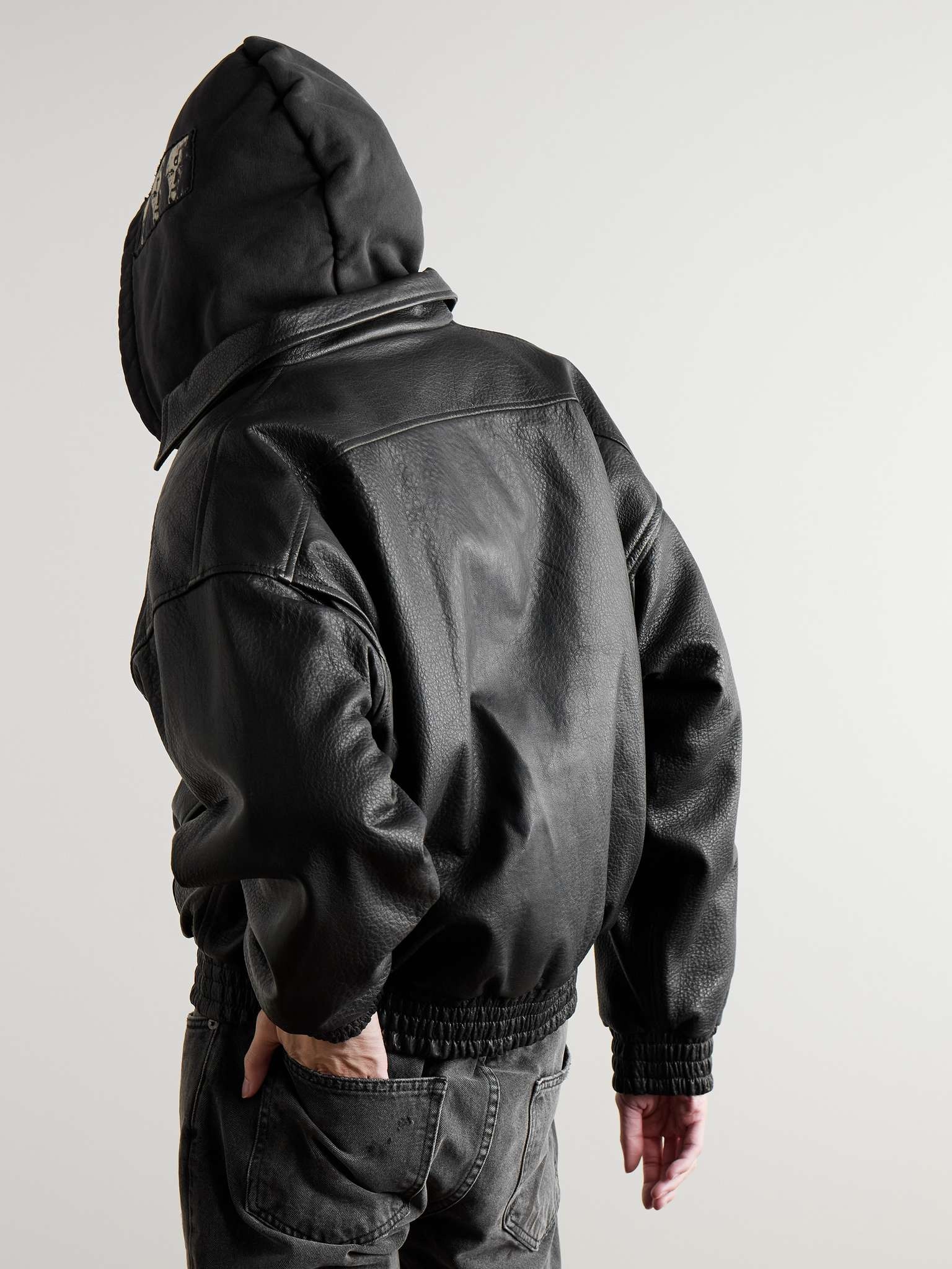 Logo-Embroidered Full-Grain Leather Jacket - 5