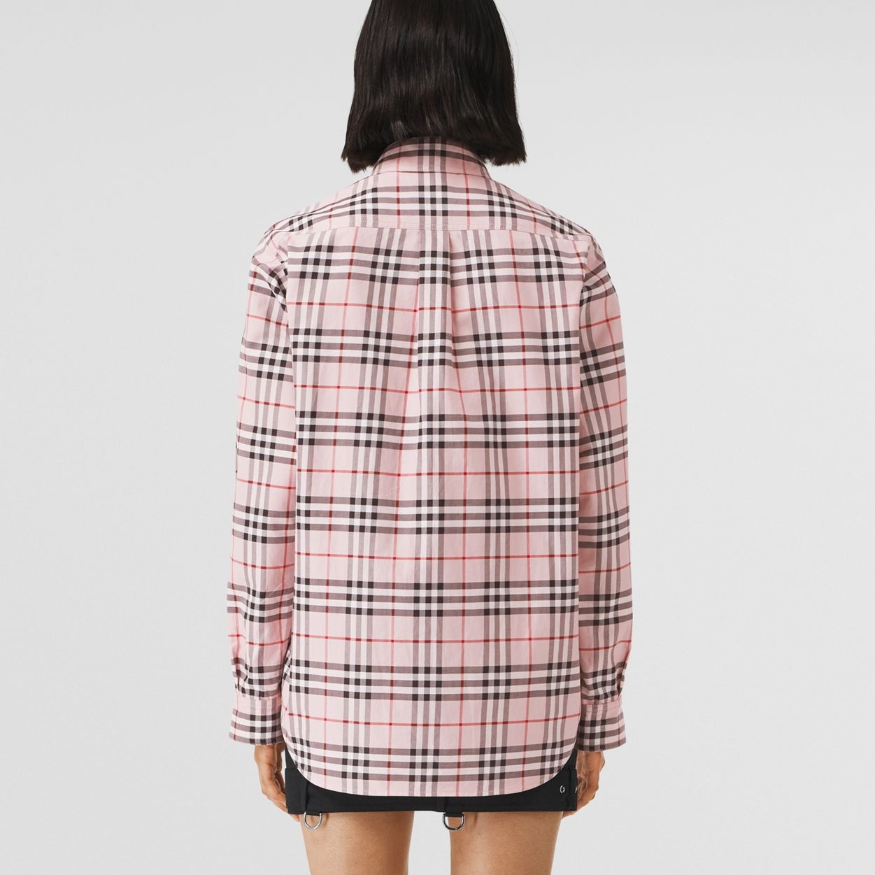 Embroidered Logo Check Cotton Oversized Shirt - 4