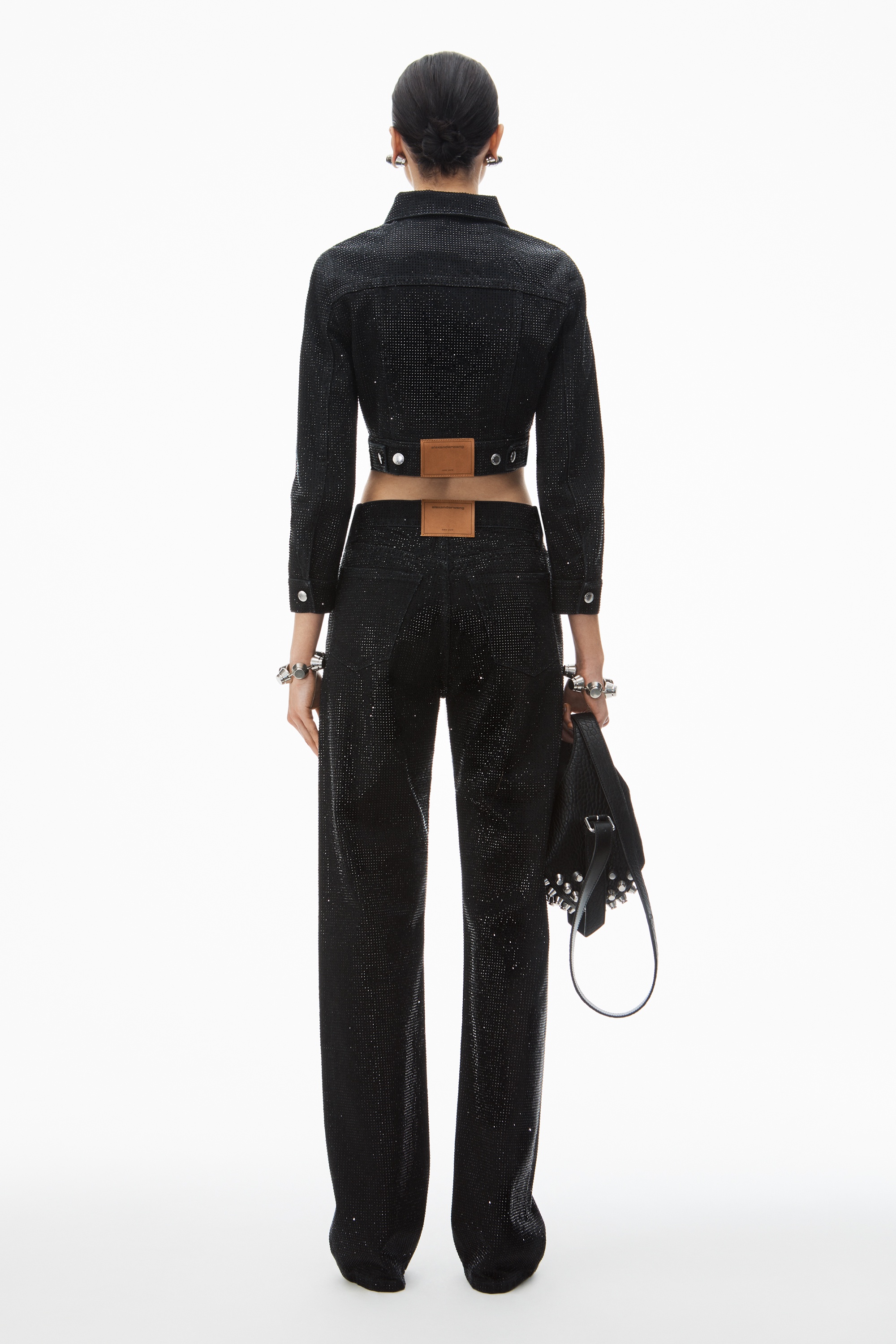 Alexander Wang shrunken trucker jacket in crystal hotfix