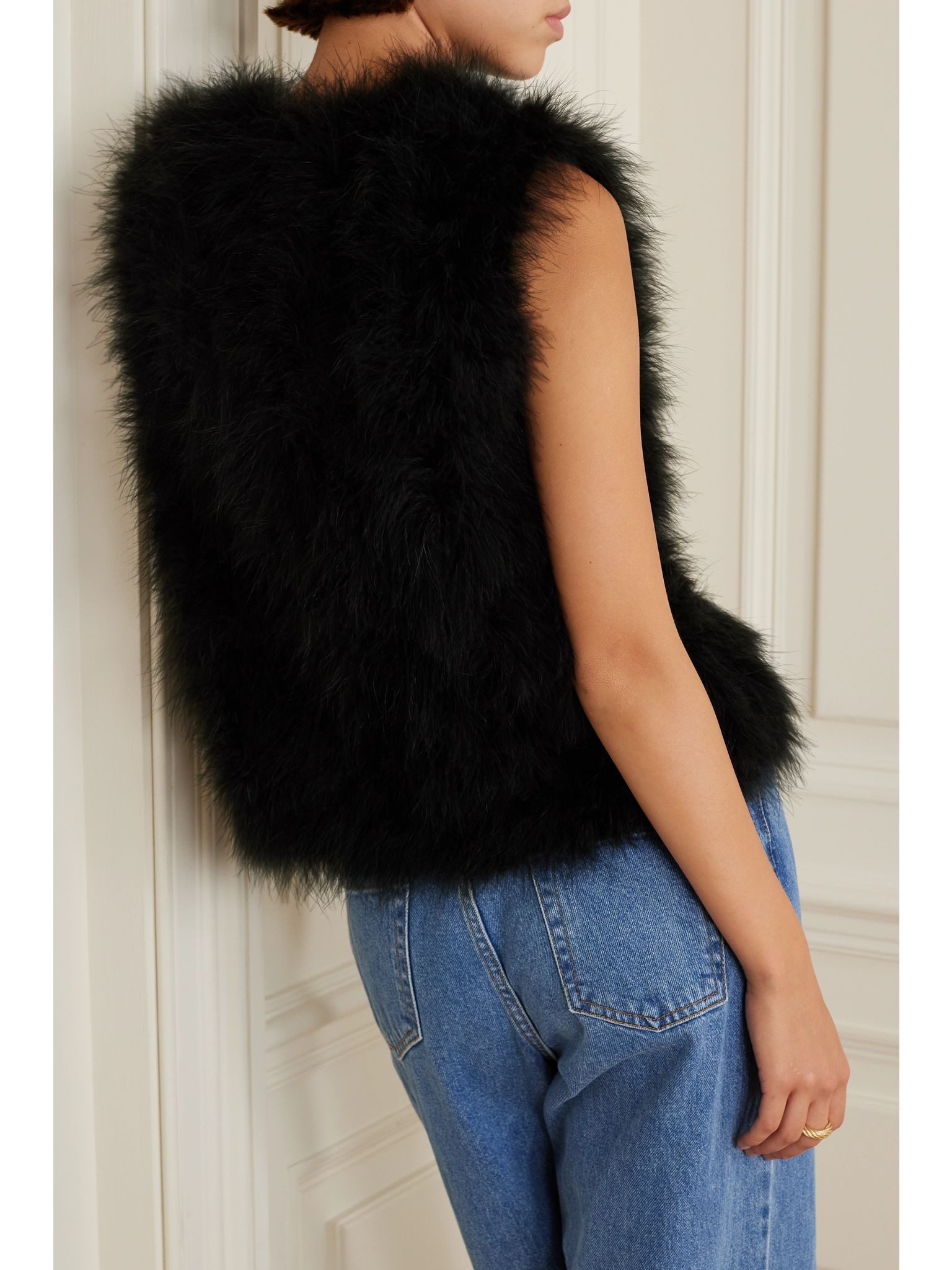 Feather-embellished silk-satin vest Black - 4