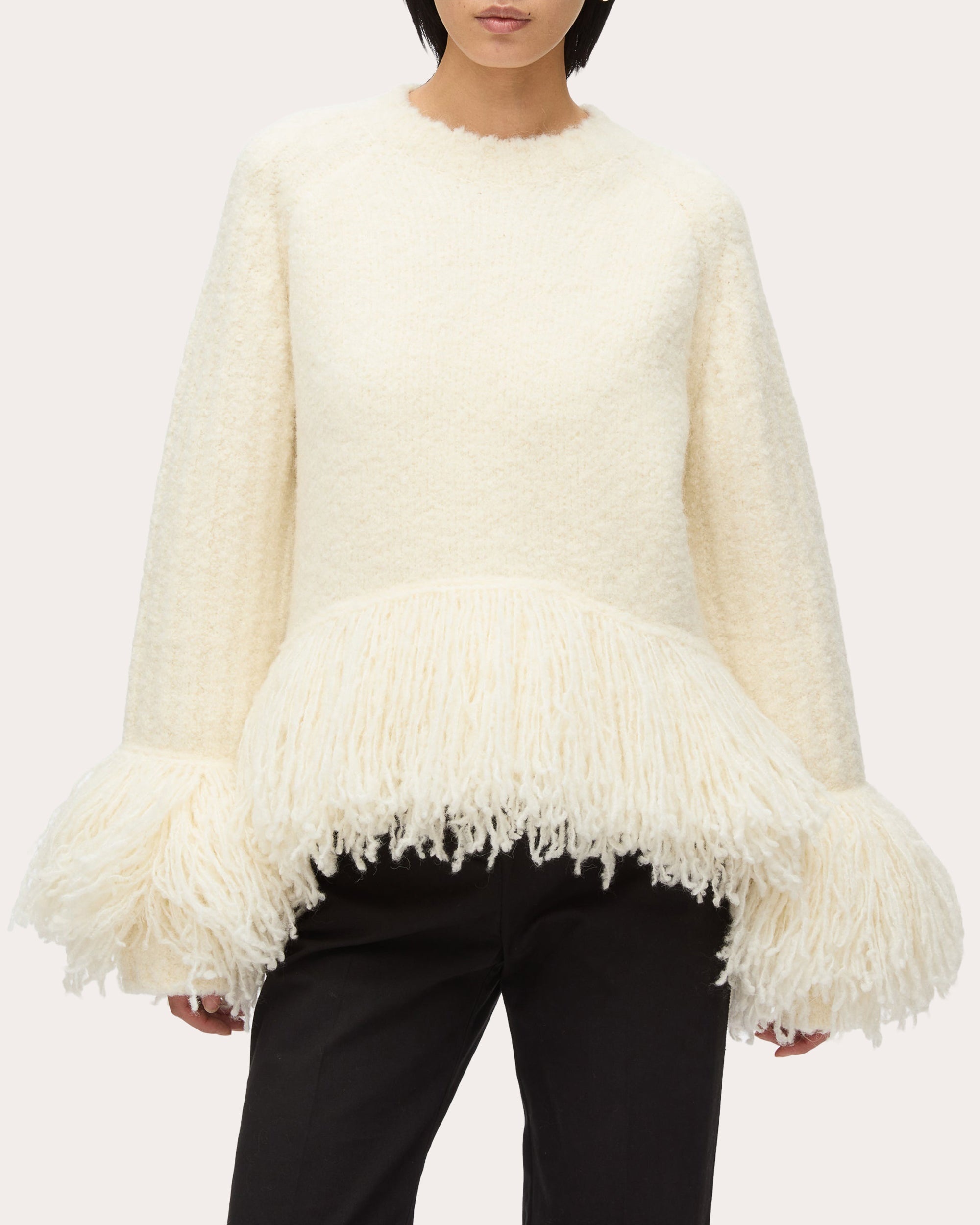 Fringed Wool Bouclé Knit Sweater - 1