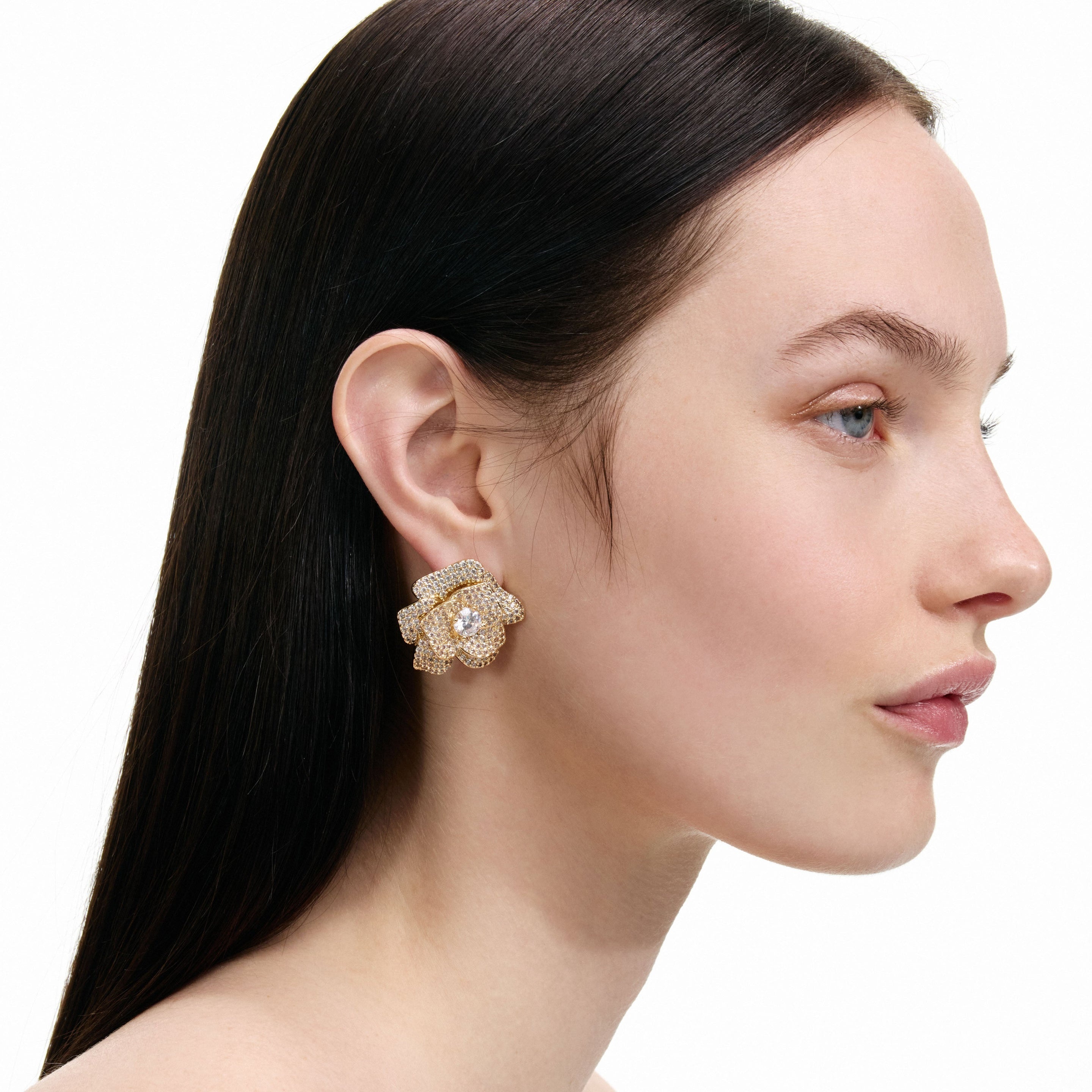 Gold Crystal Flower Earrings - 4