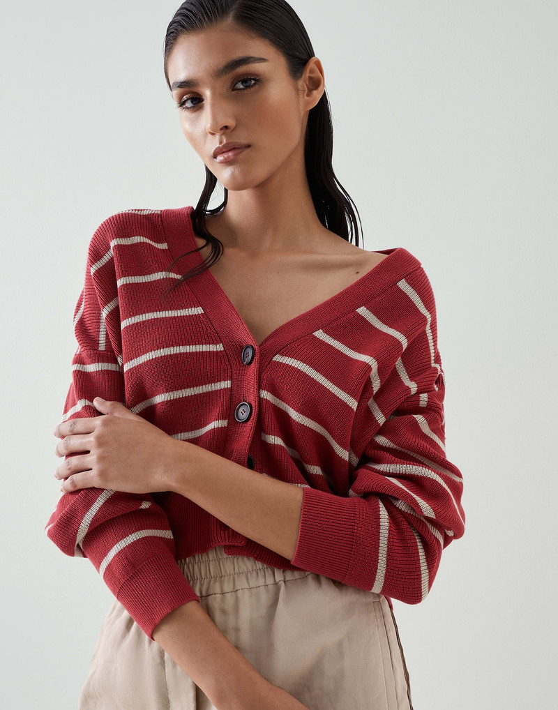 Striped cotton English rib cardigan 4