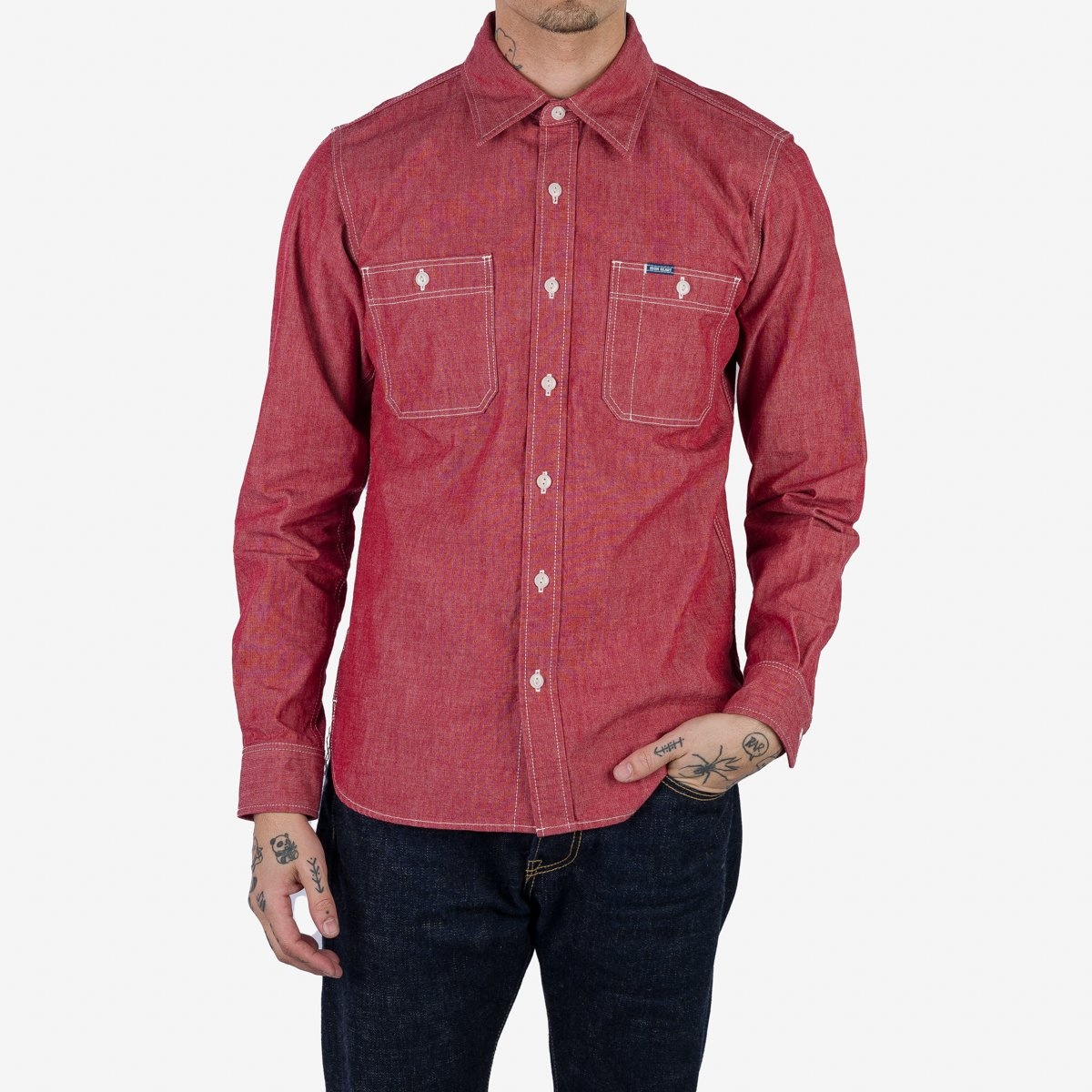 IHSH-363-RED 10oz Organic Chambray Work Shirt - Red - 3