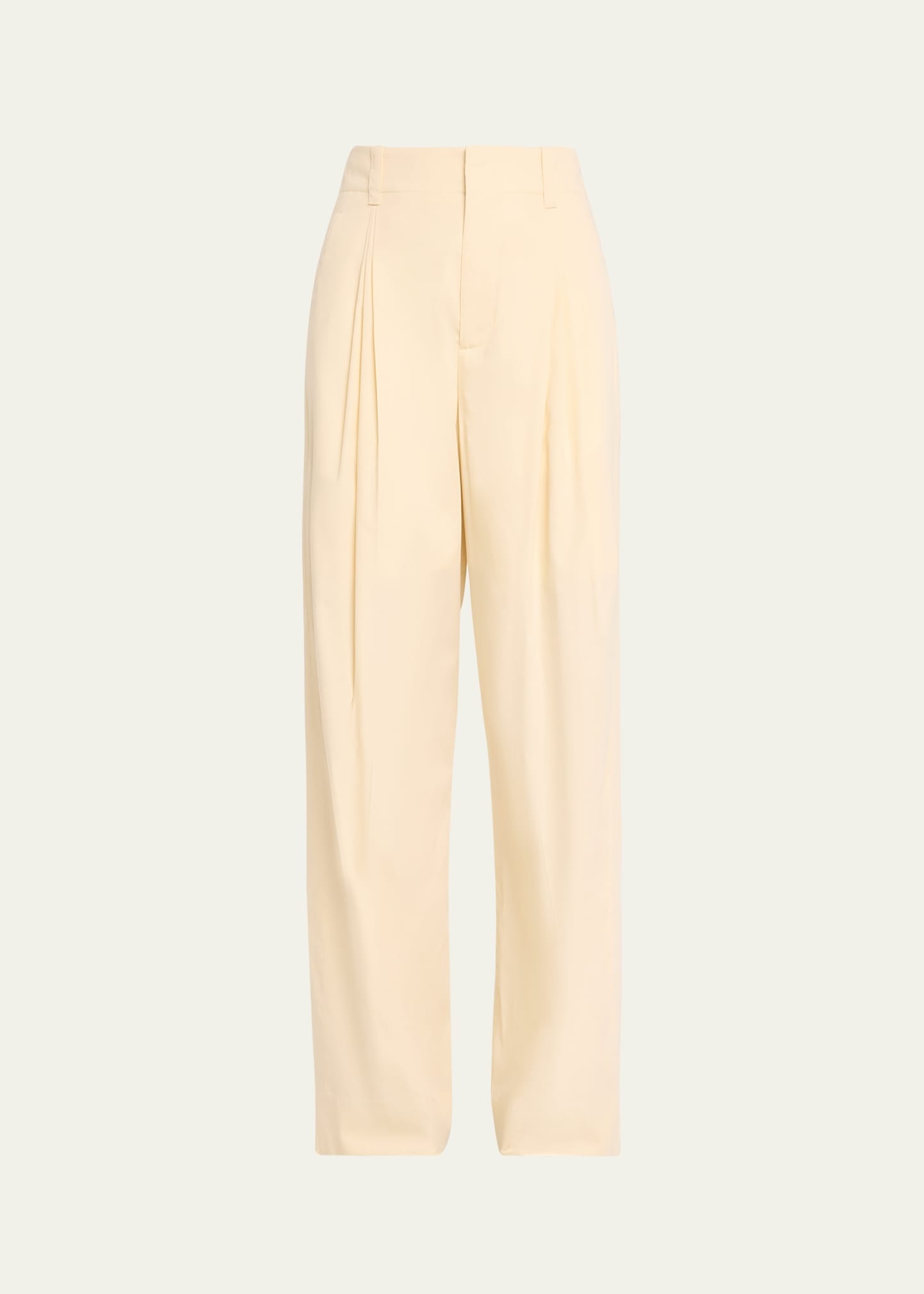 High-Rise Double Pleated Wide-Leg Technical Cotton-Silk Trousers - 1