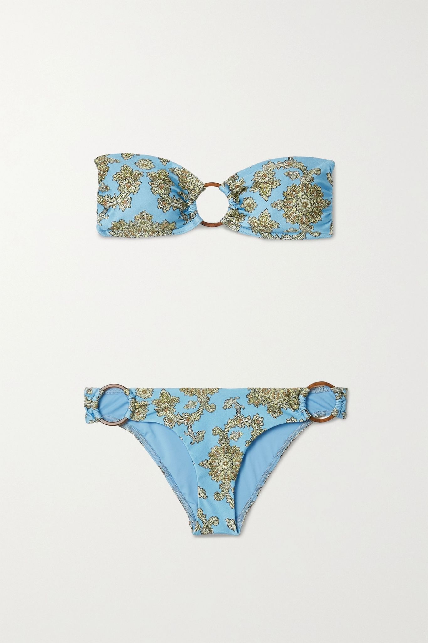 Fiesta ring-embellished paisley-print bandeau bikini - 1