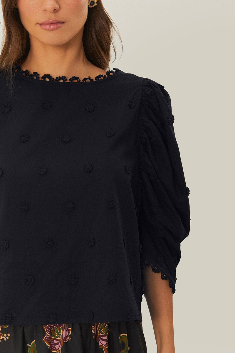 Black 3D Flowers Blouse 3