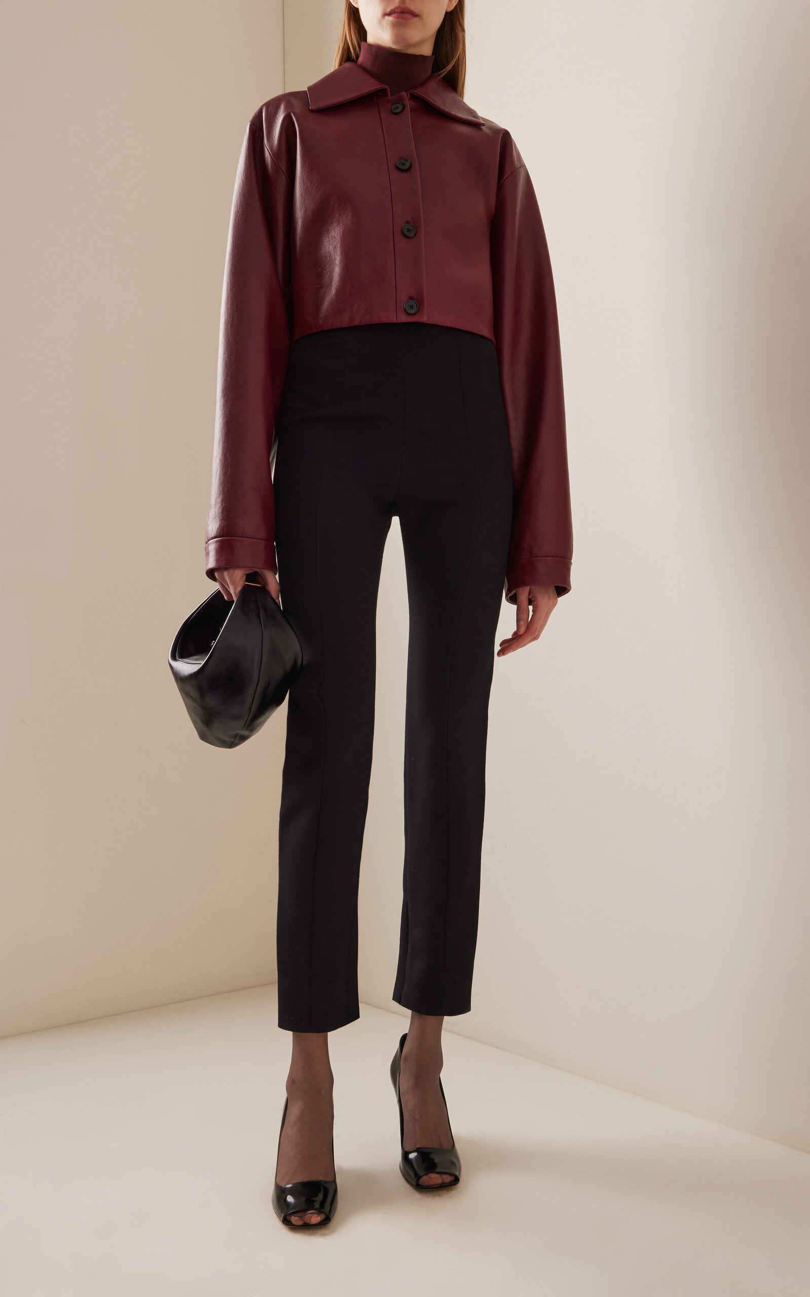Sue Cropped Leather Jacket burgundy - 3