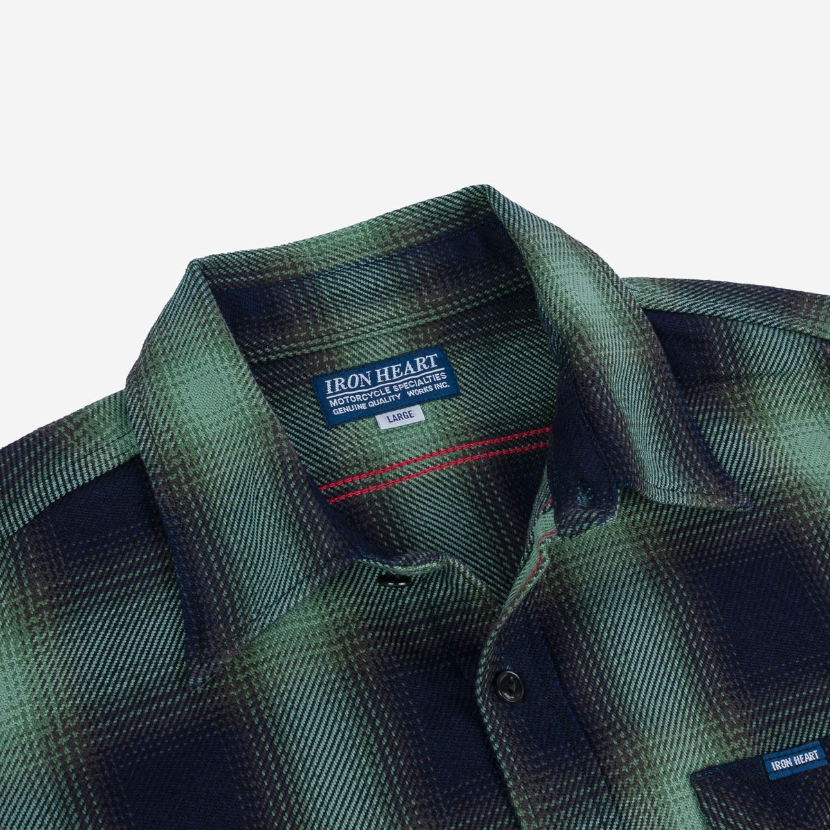 IHSH-349-GRN 9oz Selvedge Ombré Check Work Shirt - Green - 8