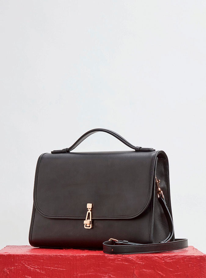 Large Leonora Flap Bag in Black Leather - 4