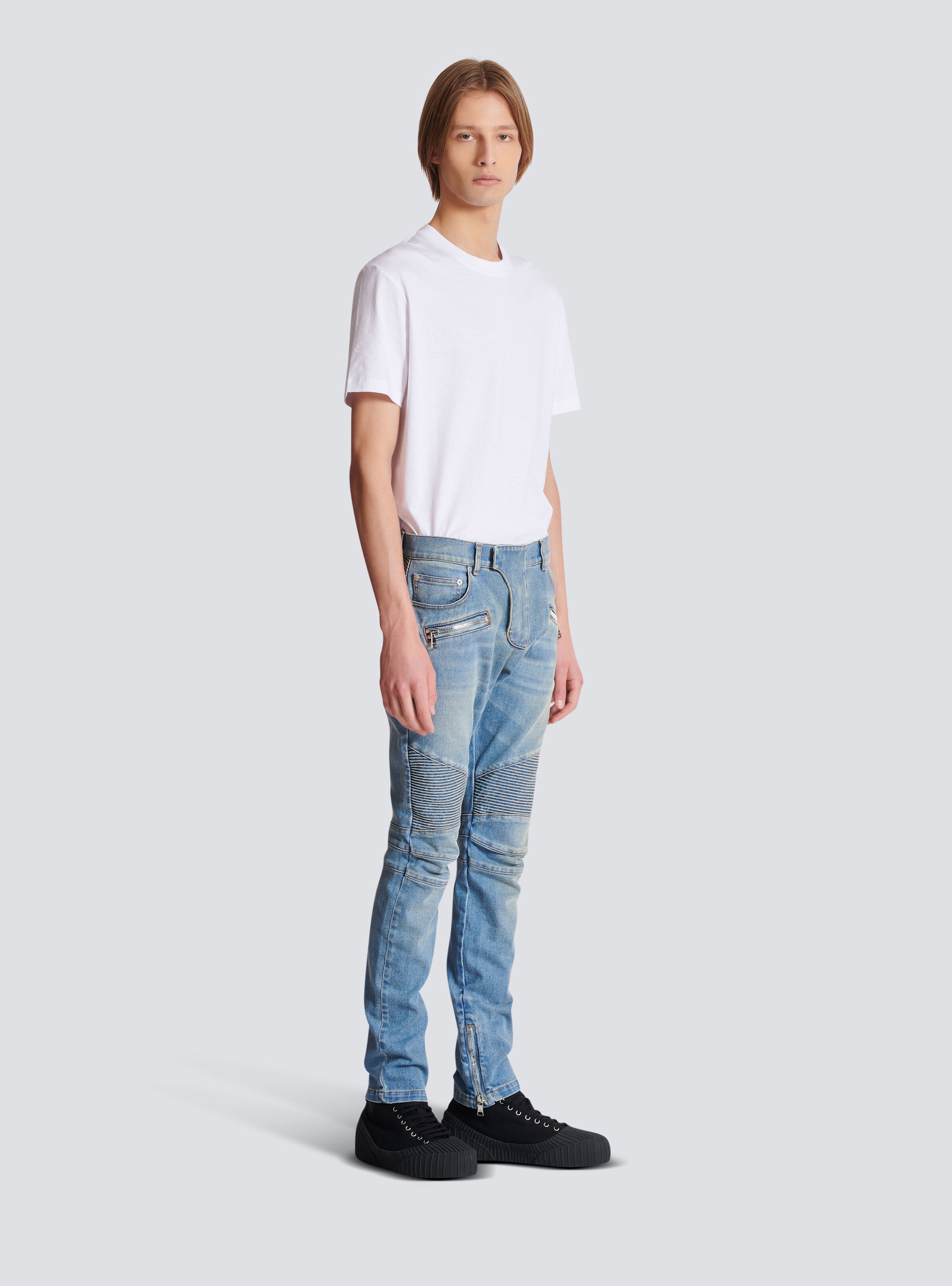 Slim-fit biker trousers in denim - 3