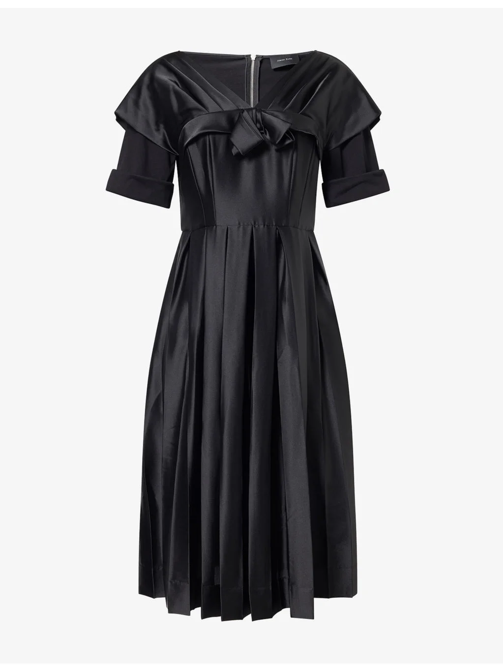 Layered Pleated Satin Midi Dress - 1
