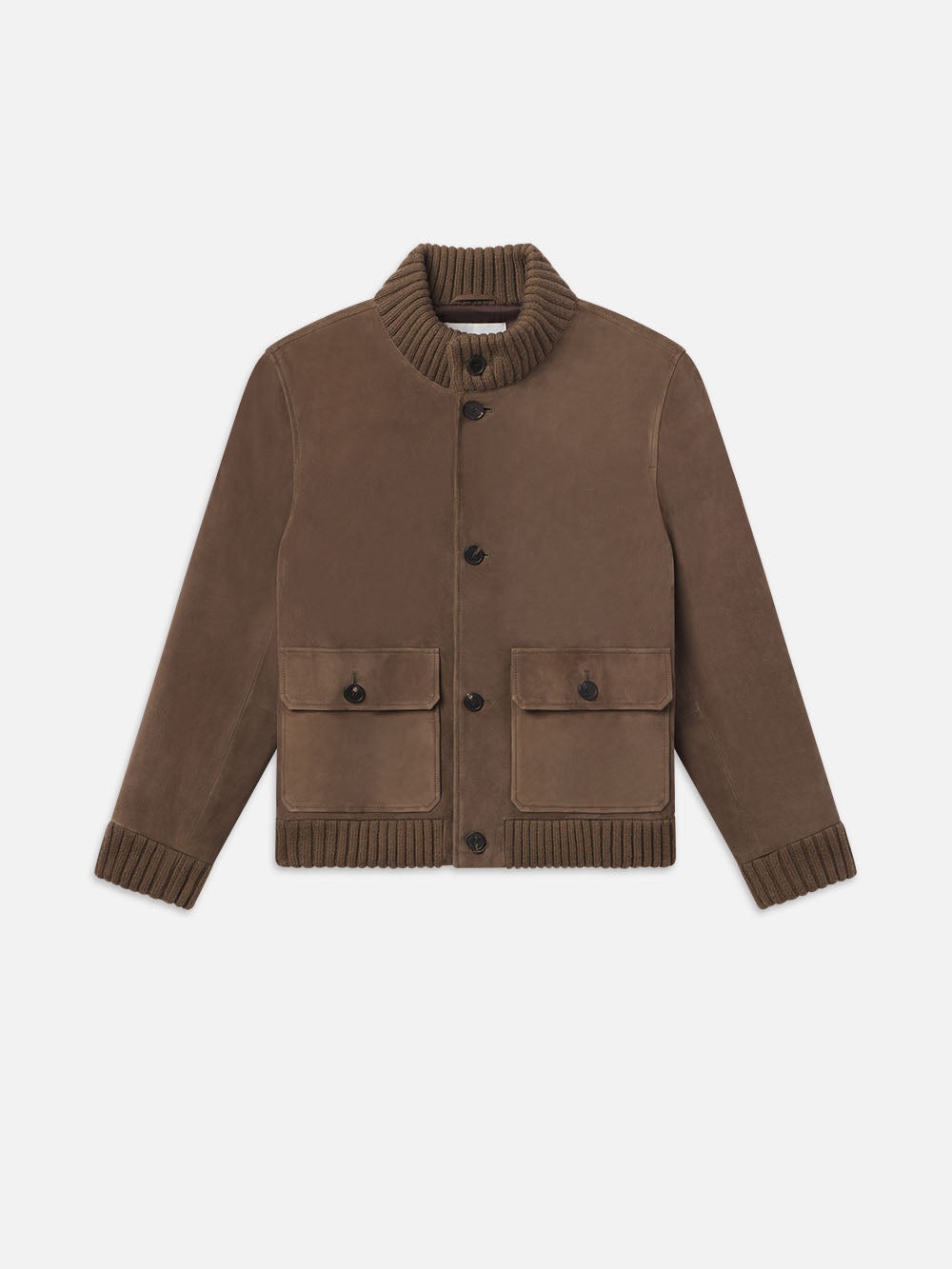 Rib Collar Suede Bomber in Soft Mocha - 1