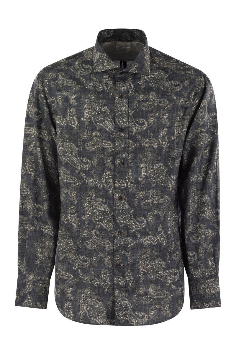 Brunello Cucinelli BRUNELLO CUCINELLI SLIM FIT COTTON PAISLEY CANVAS SHIRT - 1