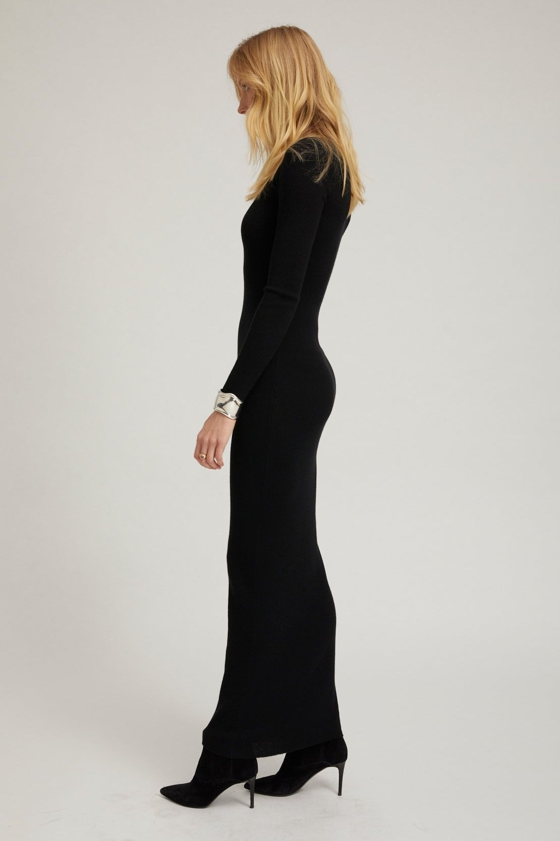 BLACK CASHMERE CREW NECK MAXI DRESS - 3