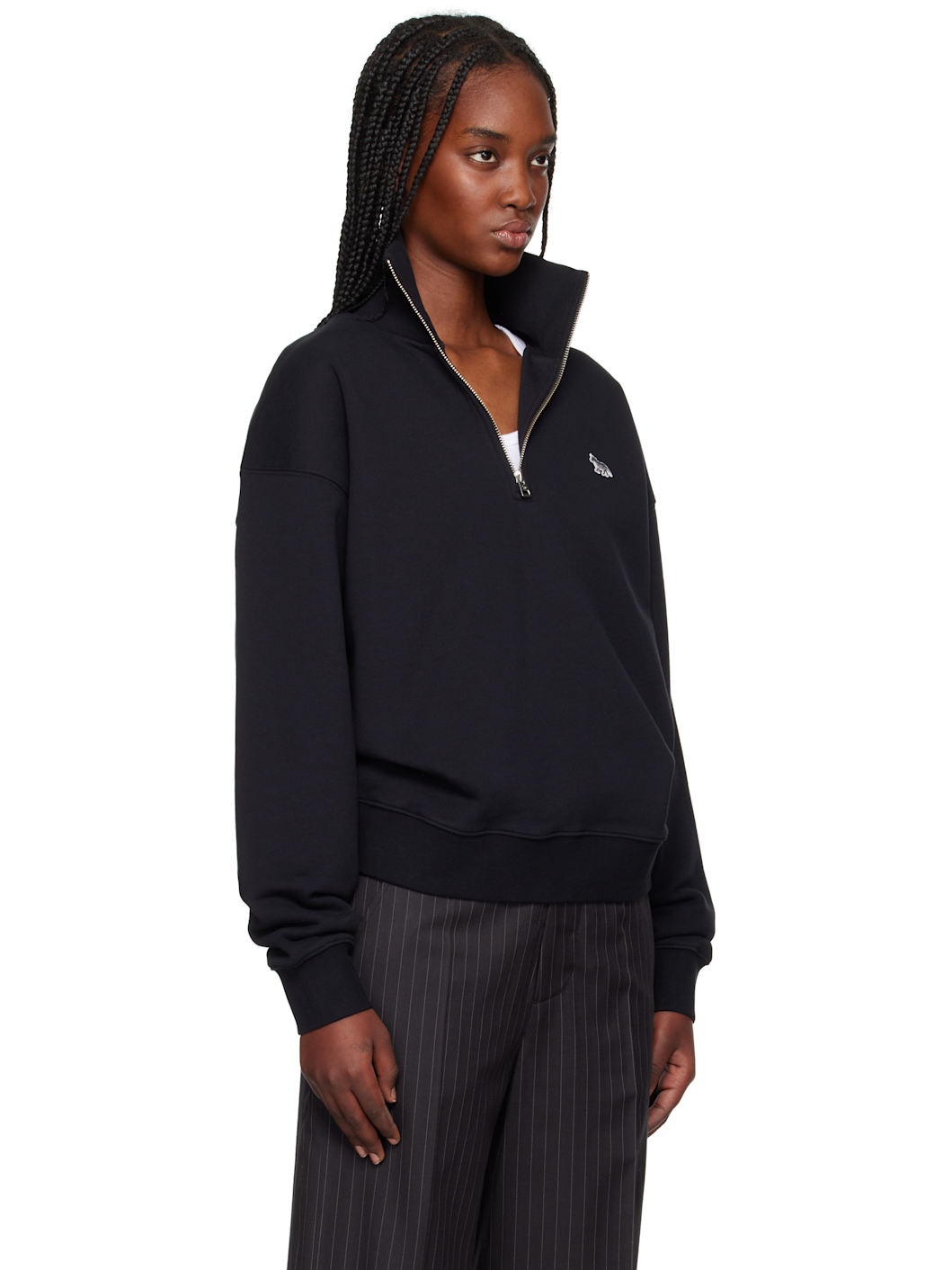 Black Baby Fox Patch Half Zip Sweatshirt - 2