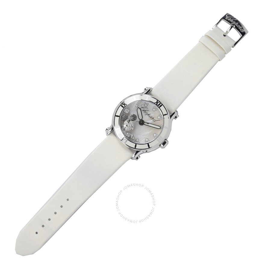 Chopard Happy Sport Diamond Mickey Mouse Mother of Pearl Dial White Satin Ladies Watch 288524-3004 - 2