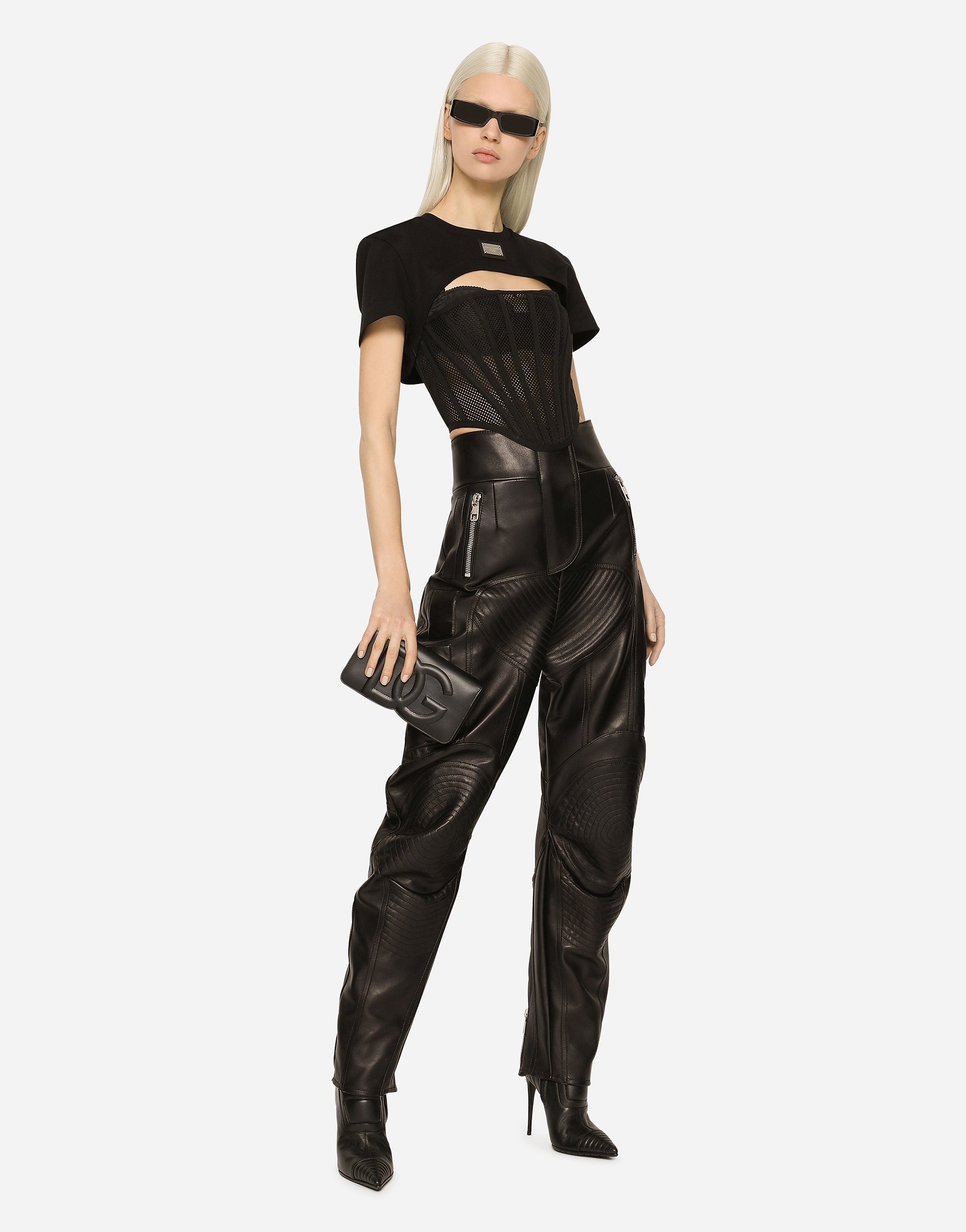 High-waisted leather biker pants - 2