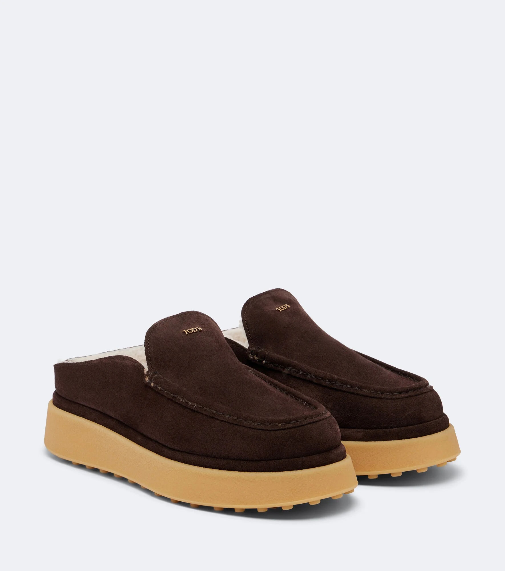 Shearling-lined suede platform mules - 1