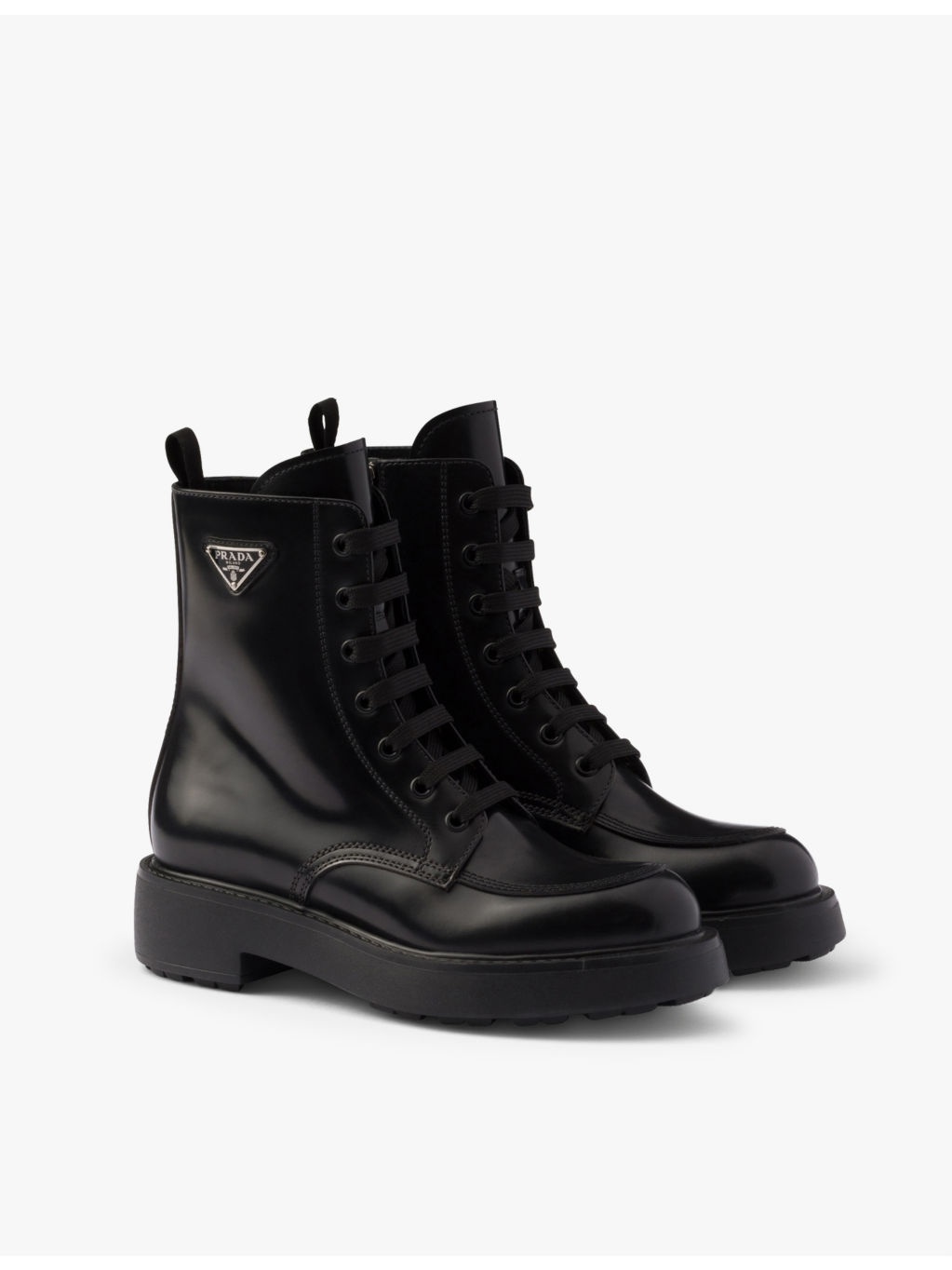 Brand-plaque brushed leather combat boots - 4