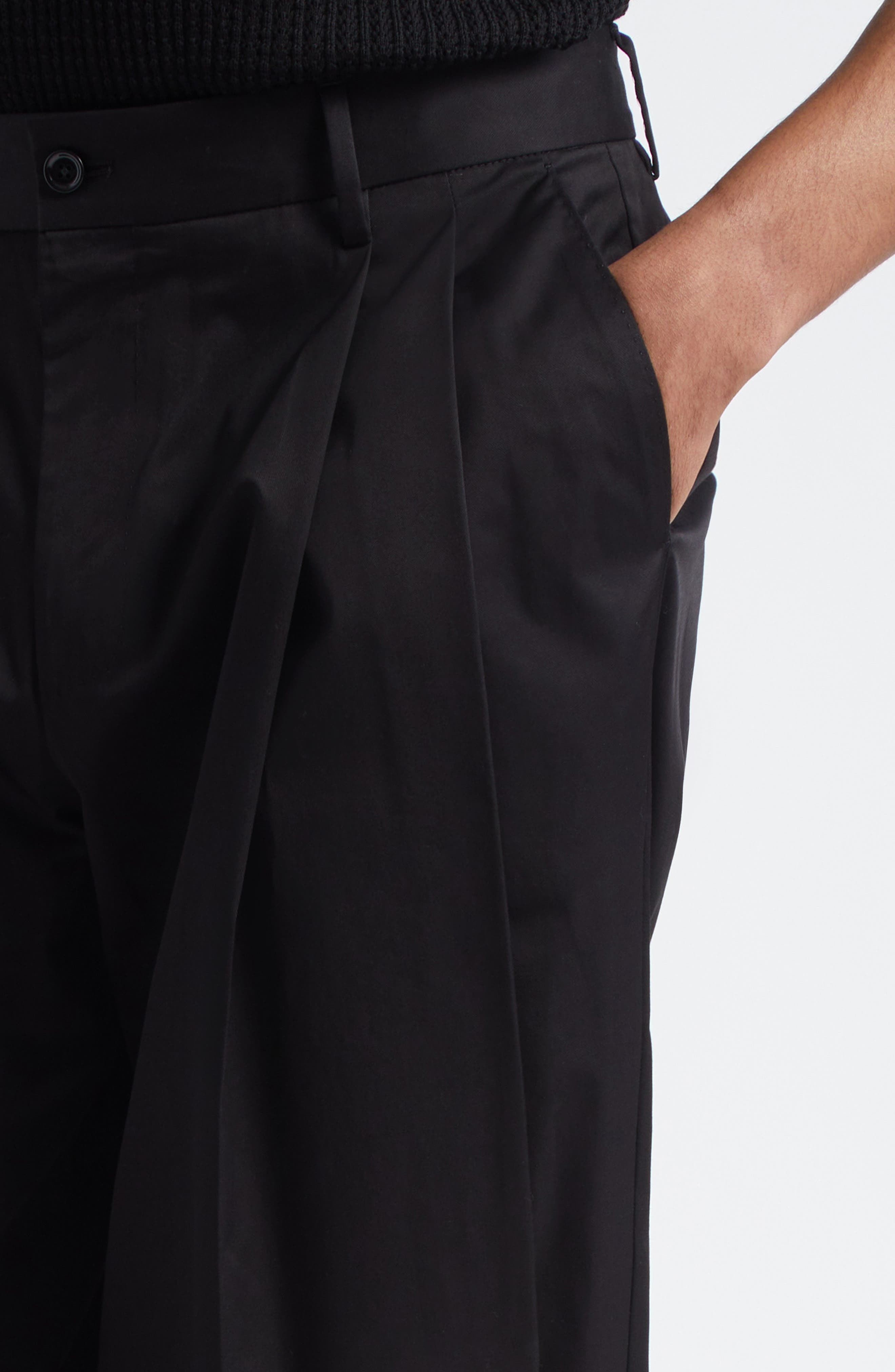 Dolce&Gabbana Double Pleat Crop Stretch Cotton Pants in N0000 Black at Nordstrom - 5