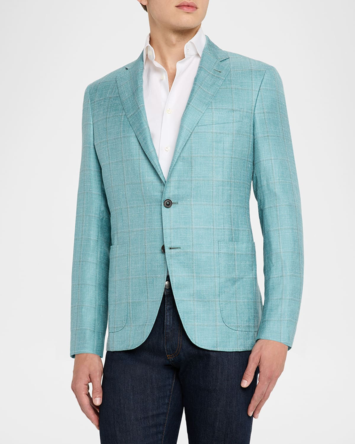 Men's Cashmere, Silk and Linen Windowpane Sport Coat - 4