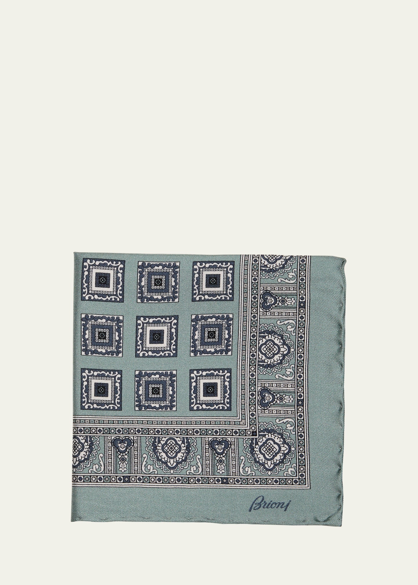 Men's Silk Medallion-Print Pocket Square - 1