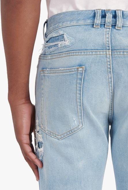 Slim cut ripped light blue denim cotton jeans - 6