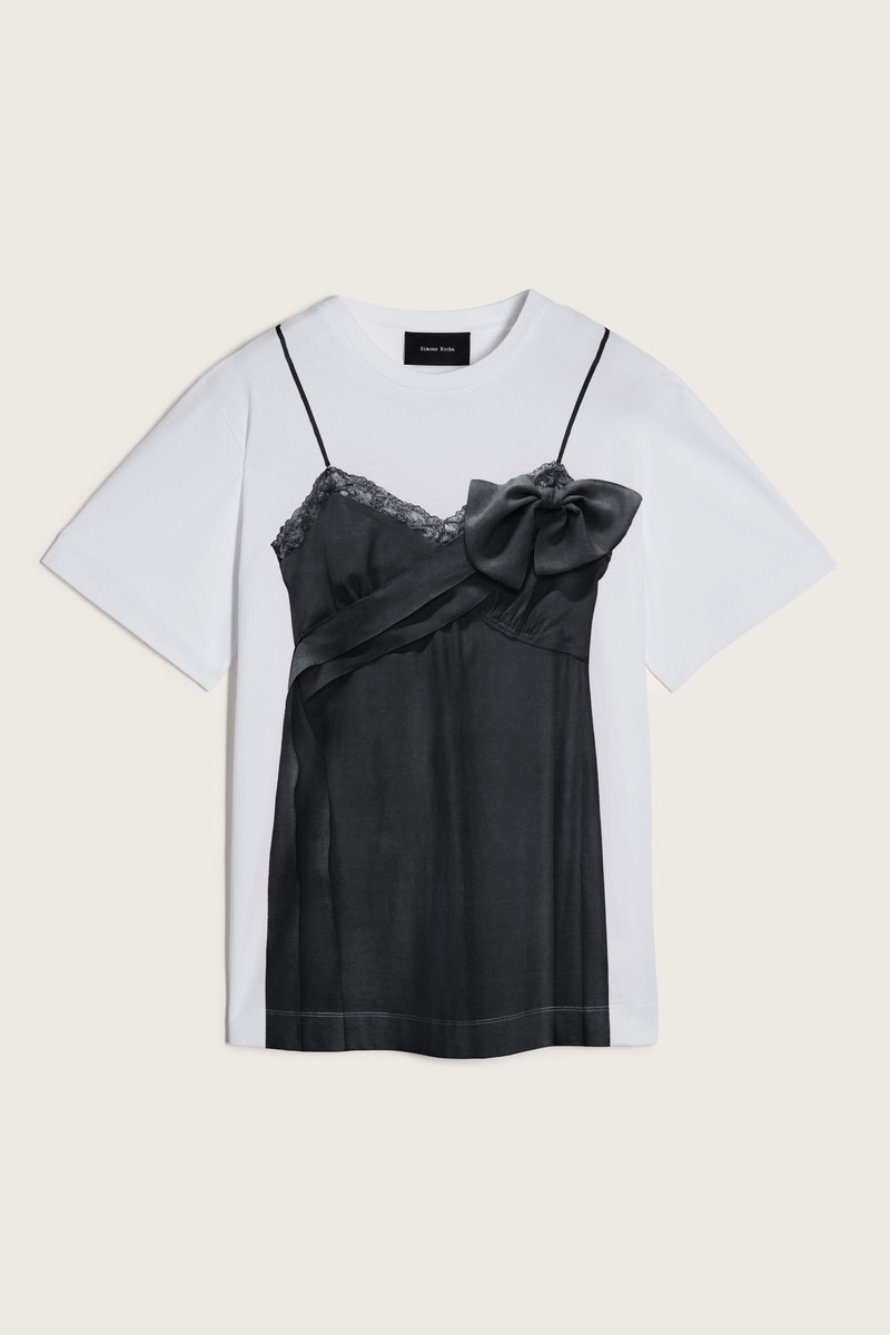 Bow Sash Slip Dress Trompe L'Oeil Print T-Shirt 1