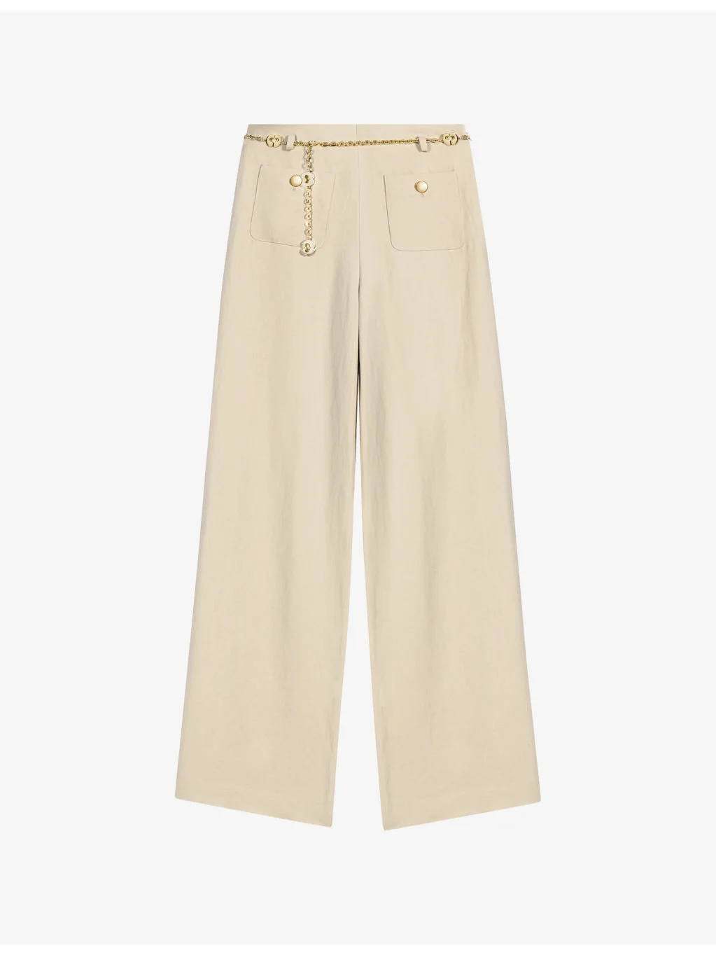 Chain-Belt Wide-Leg Mid-Rise Woven Trousers - 1