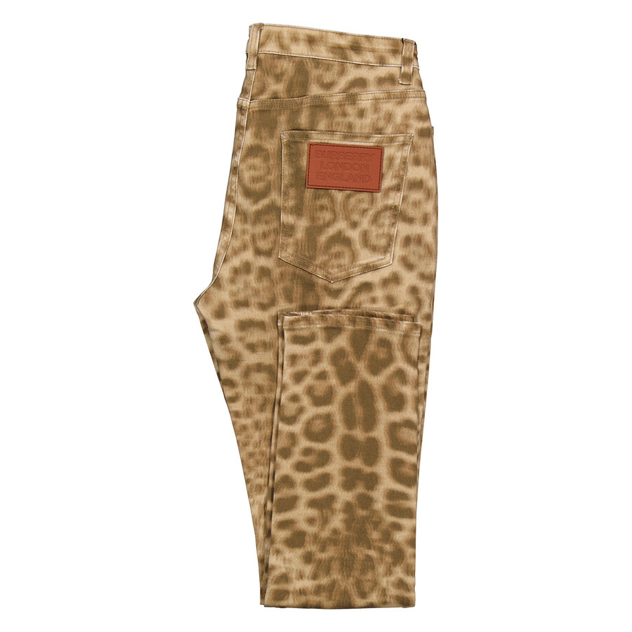 Burberry Ladies Beige Straight Fit Leopard Print Japanese Denim Jeans - 7