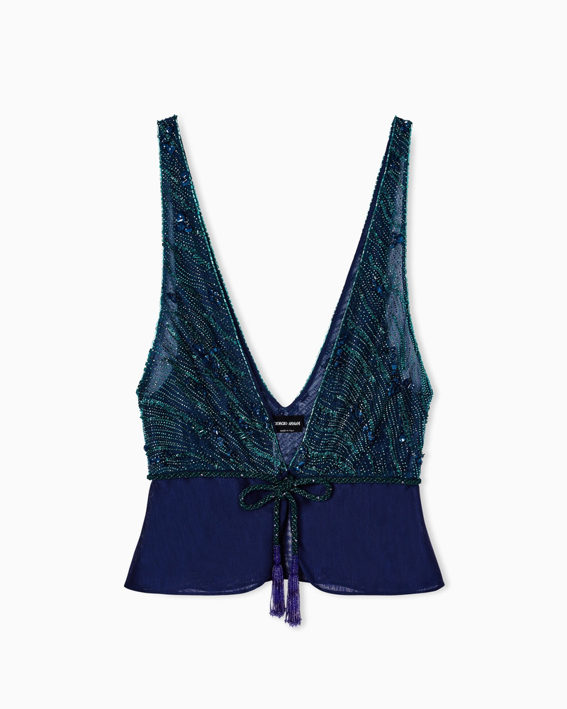 V-NECK TOP IN VISCOSE AND SILK WITH EMBROIDERY 1