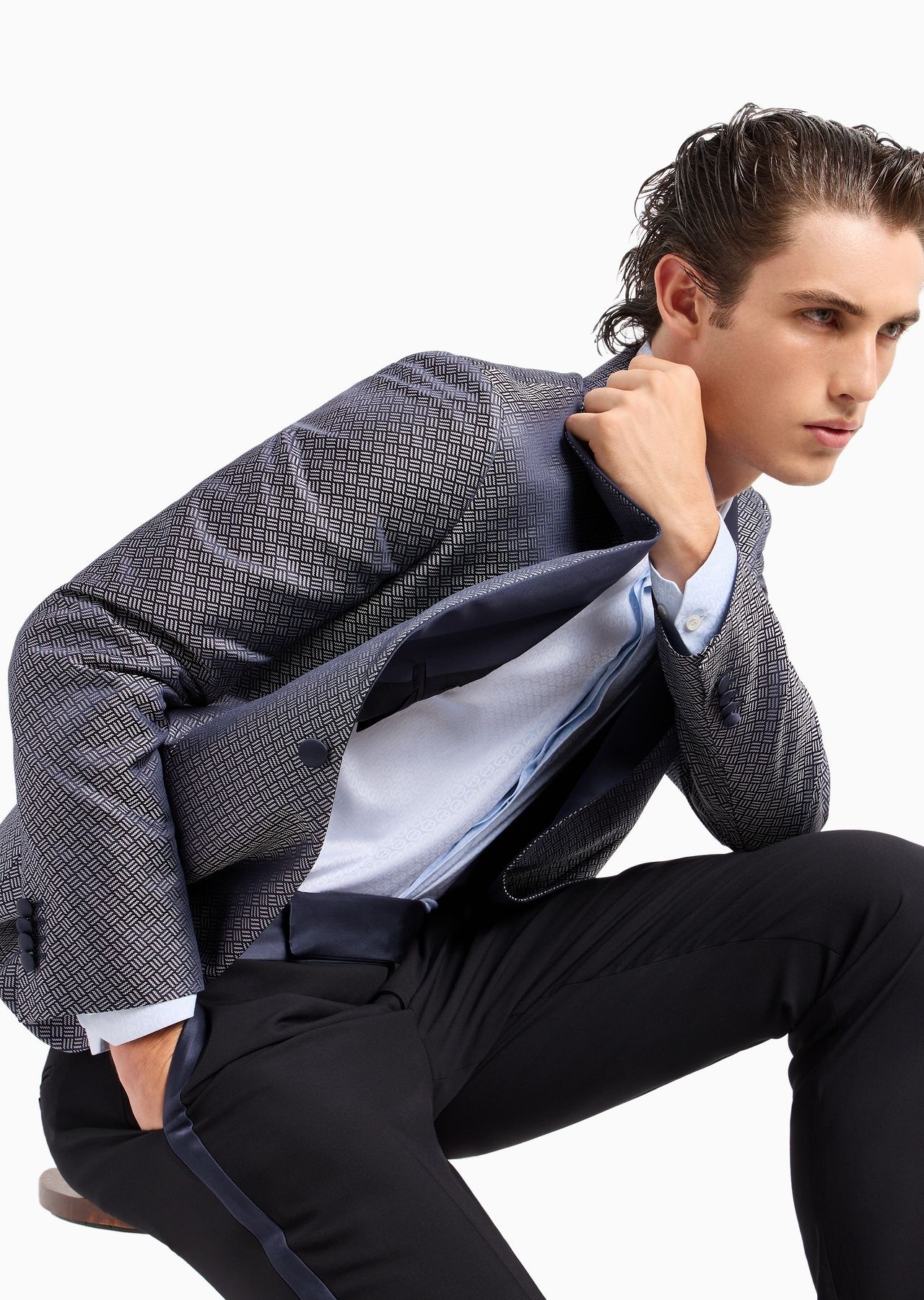 Soho line single-breasted tuxedo jacket in silk jacquard - 6