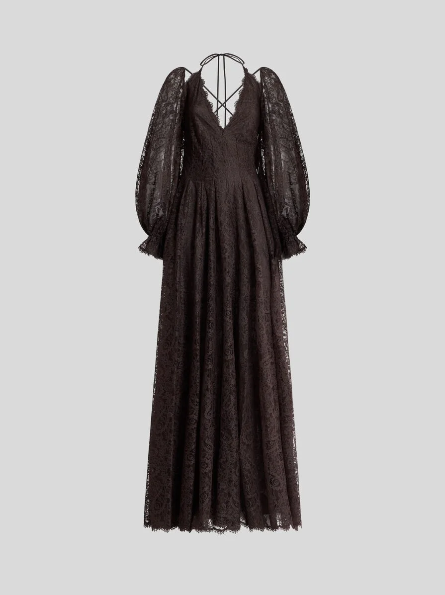 LONG LACE DRESS WITH PAISLEY MOTIF - 1