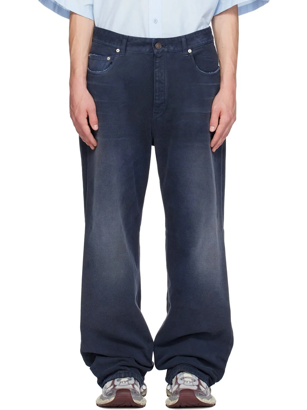 Navy Curved Knee Jeans - 1