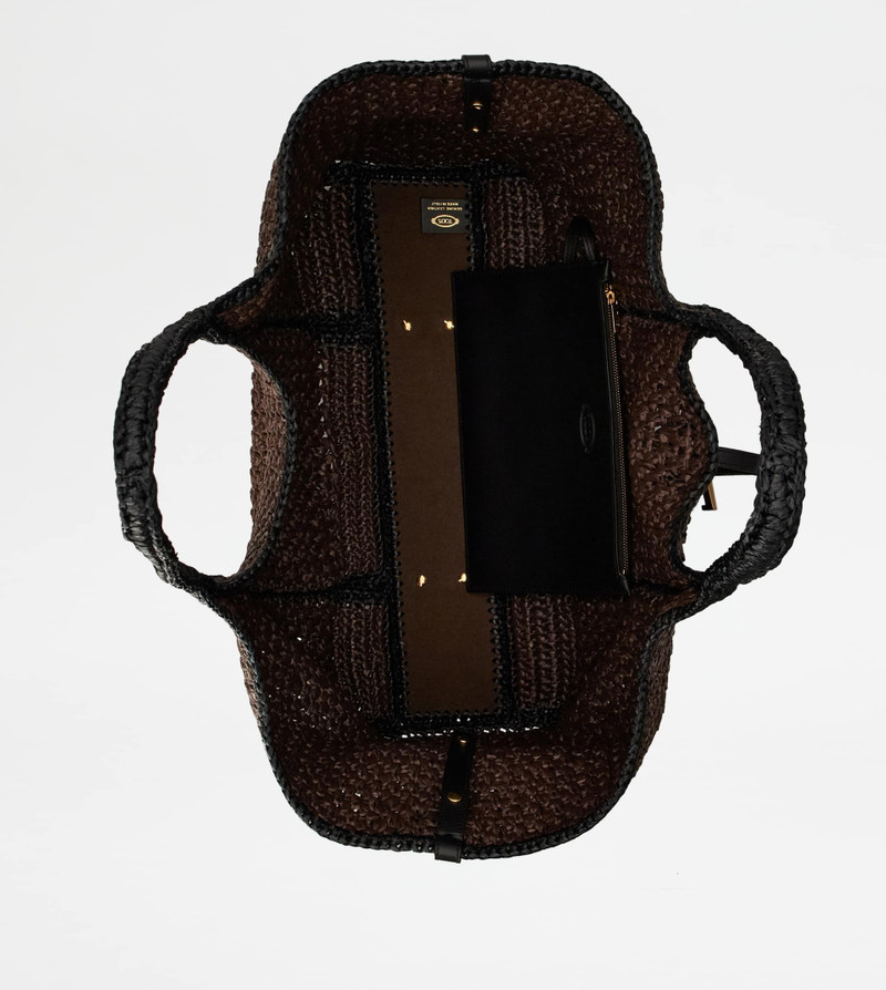 T TIMELESS SHOPPING BAG IN RAFFIA LARGE - BROWN, BLACK 4