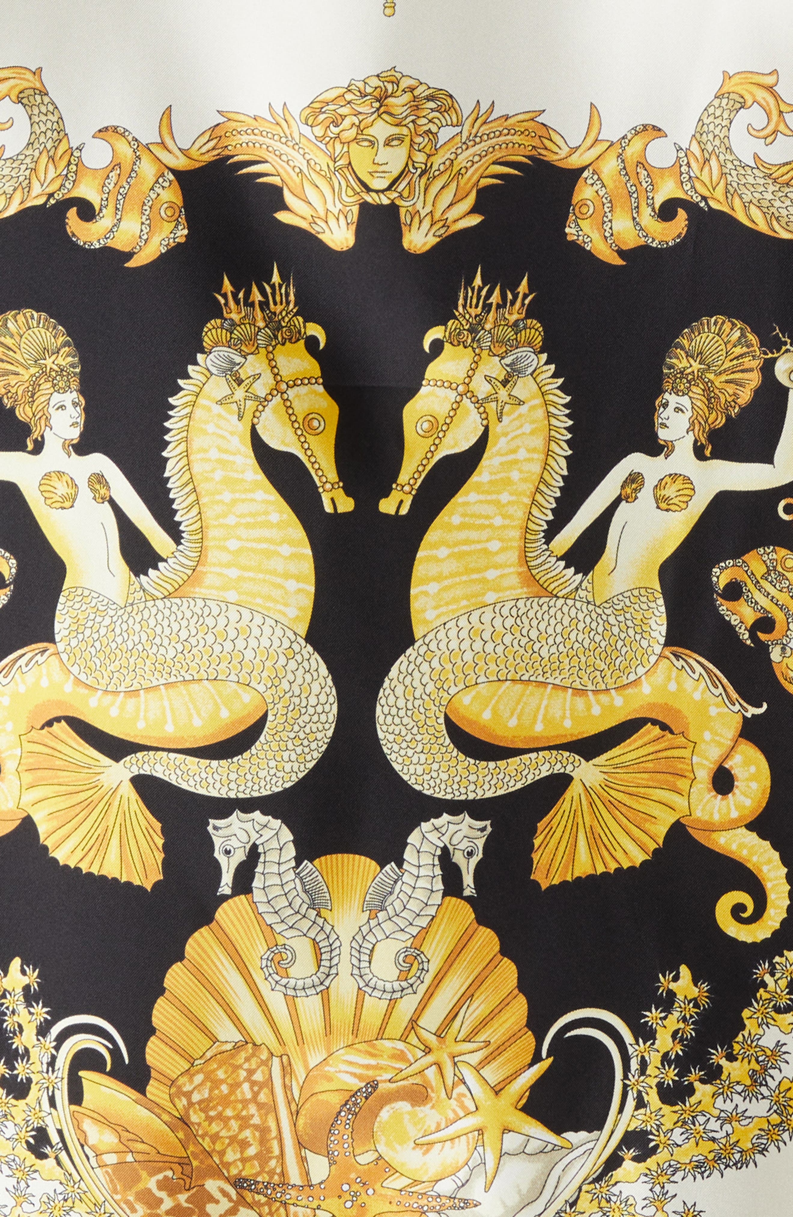 Versace Coral Theater Silk Twill Camp Shirt in Ivory Black Gold at Nordstrom - 7