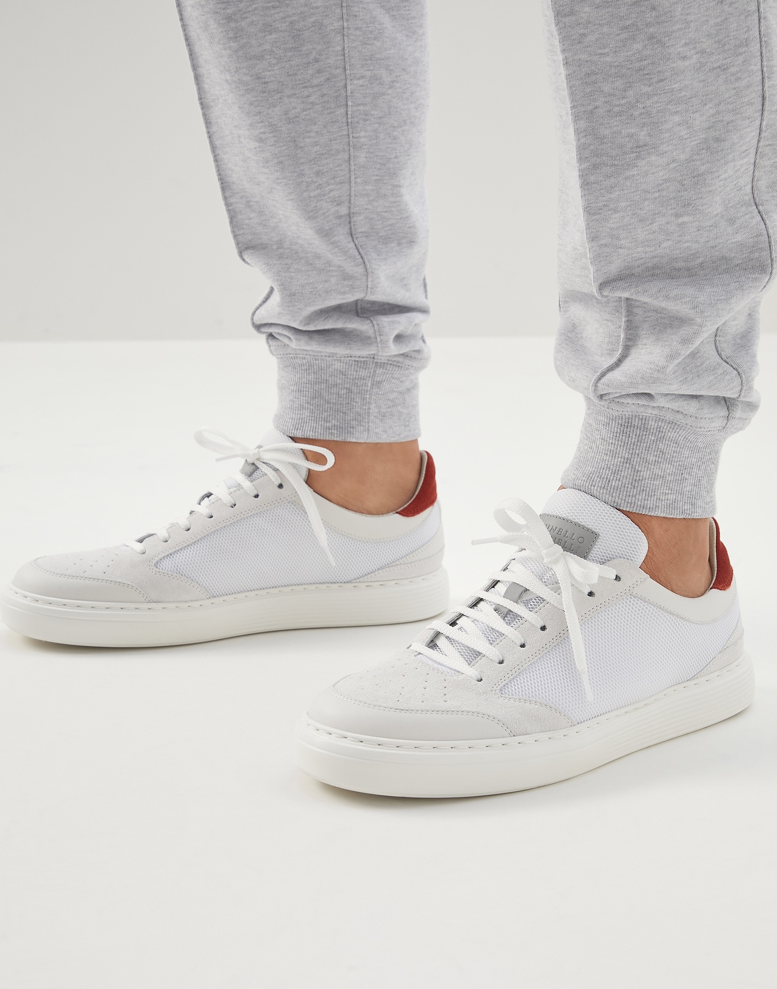 Net fabric, suede and calfskin sneakers - 5