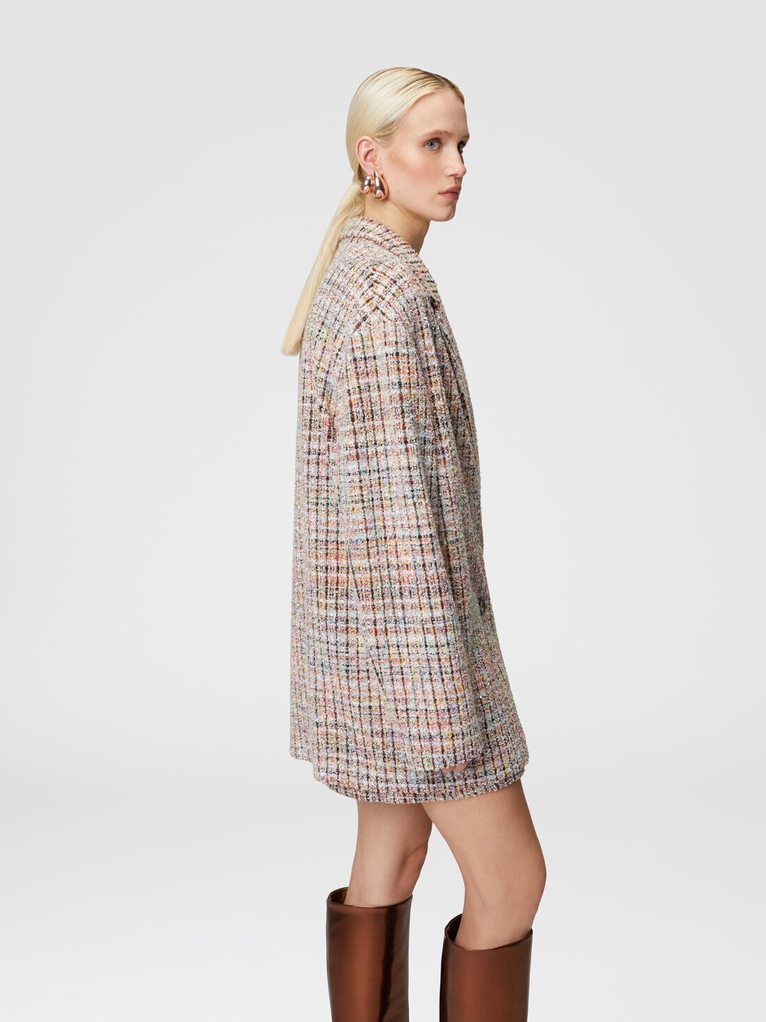 Double-breasted bouclé checkered blazer with sequins - 5